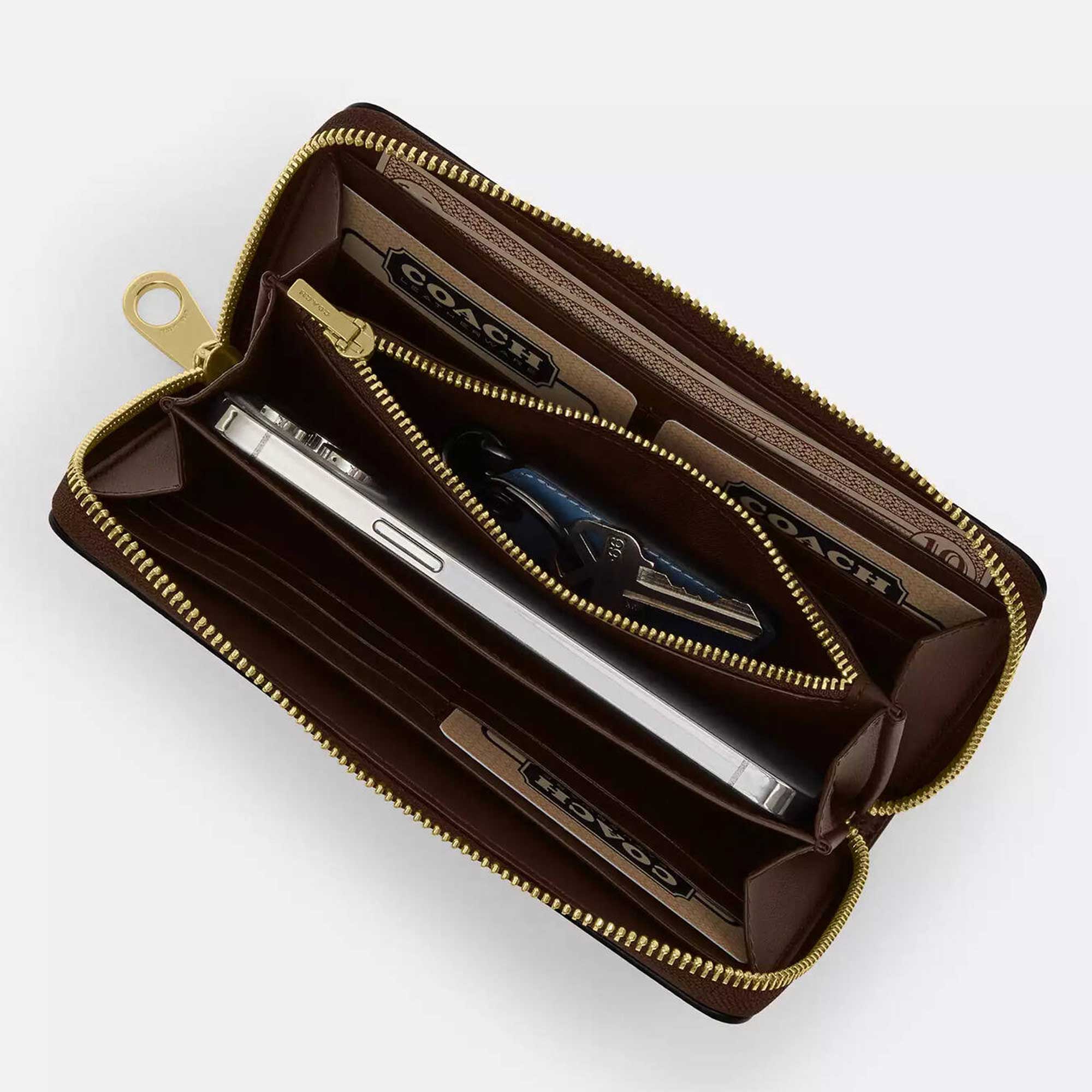 Coach Women's Wallet - Refined Pebble Leather Long Zip Around, Gold/Chalk | C4451 CHK