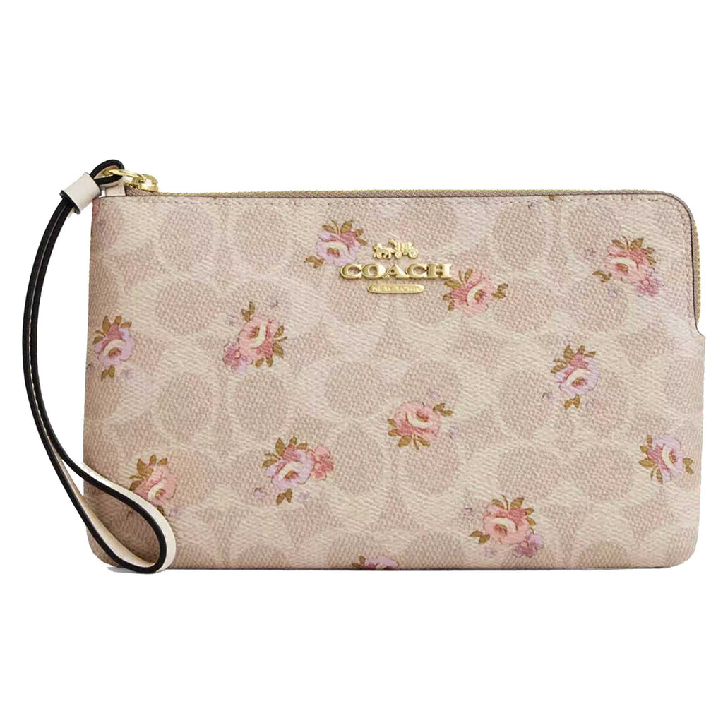 Coach Women's Wristlet - Large Corner Zip Canvas, Gold/Sand Multi | CBA72 MLT