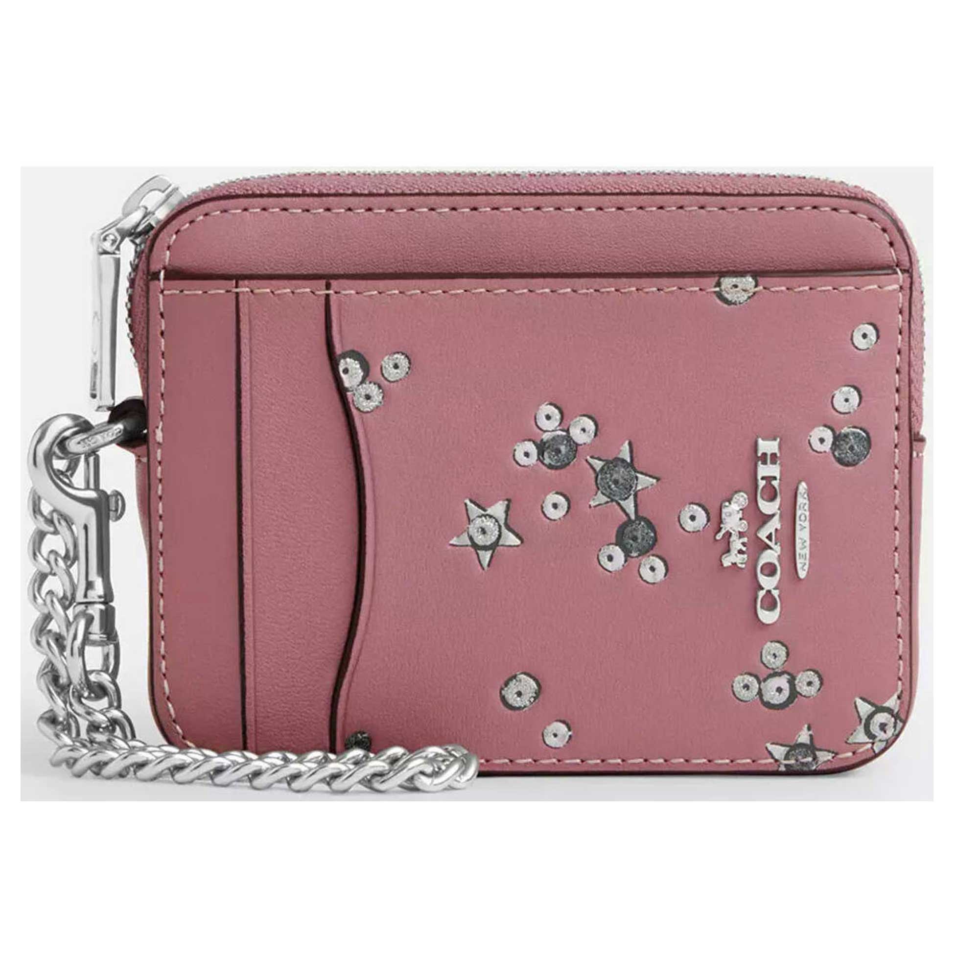 Coach Women's Zip Card Case - With Star Print, Silver/Dusty Pink Multi | CCO26 PK MLT