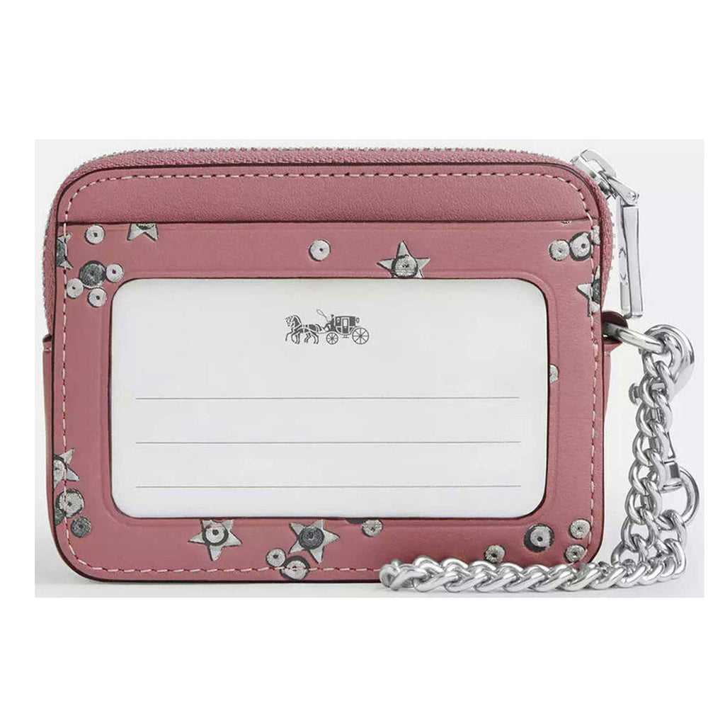 Coach Women's Zip Card Case - With Star Print, Silver/Dusty Pink Multi | CCO26 PK MLT