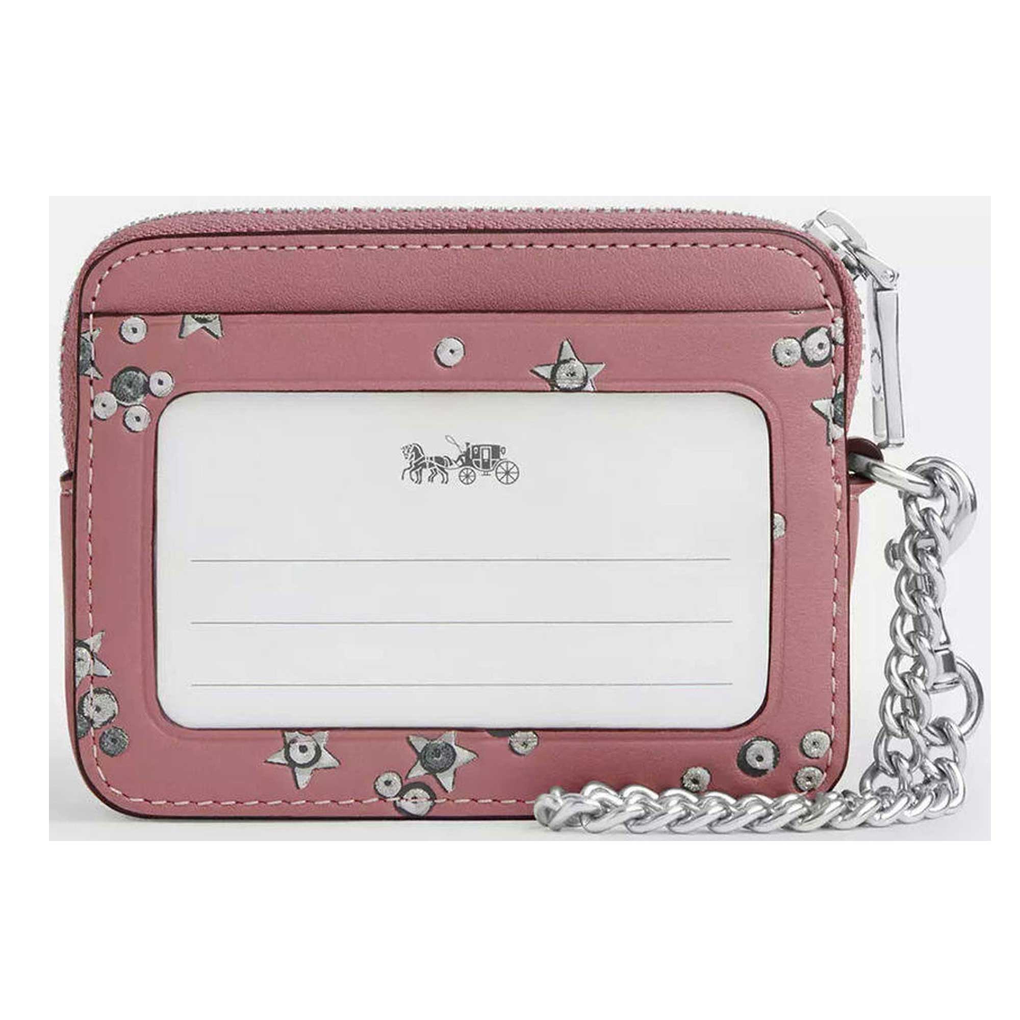 Coach Women's Zip Card Case - With Star Print, Silver/Dusty Pink Multi | CCO26 PK MLT