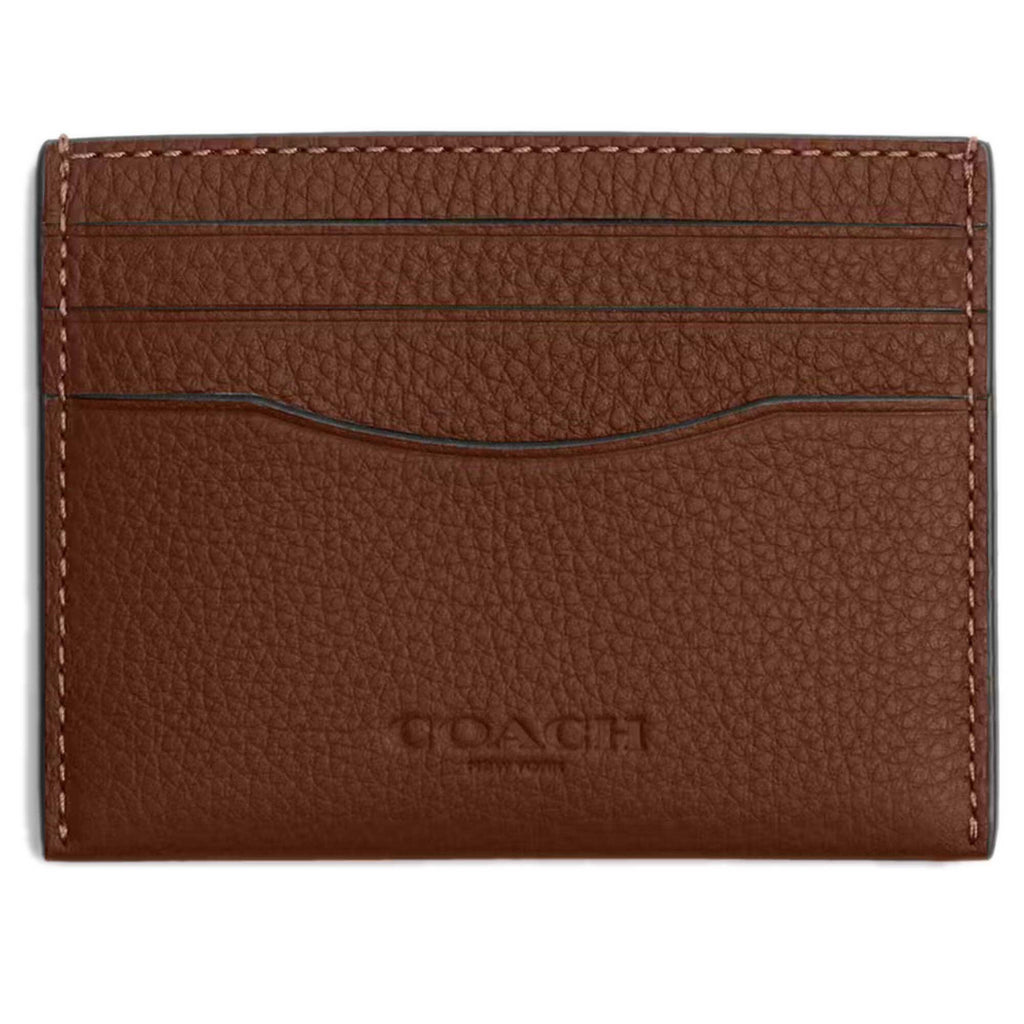 Coach Women's Card Case - Refined Pebble Leather Slim Id, Saddle | CP209 SADE