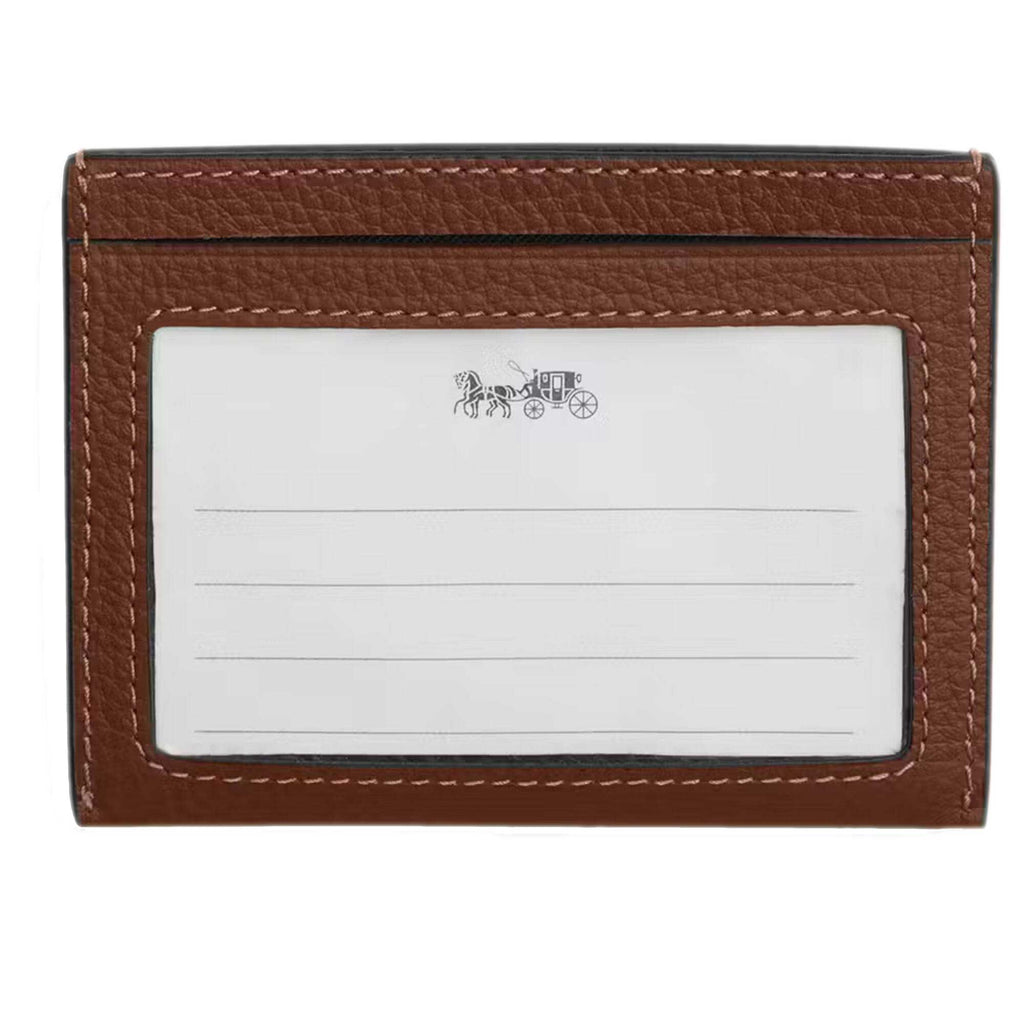 Coach Women's Card Case - Refined Pebble Leather Slim Id, Saddle | CP209 SADE