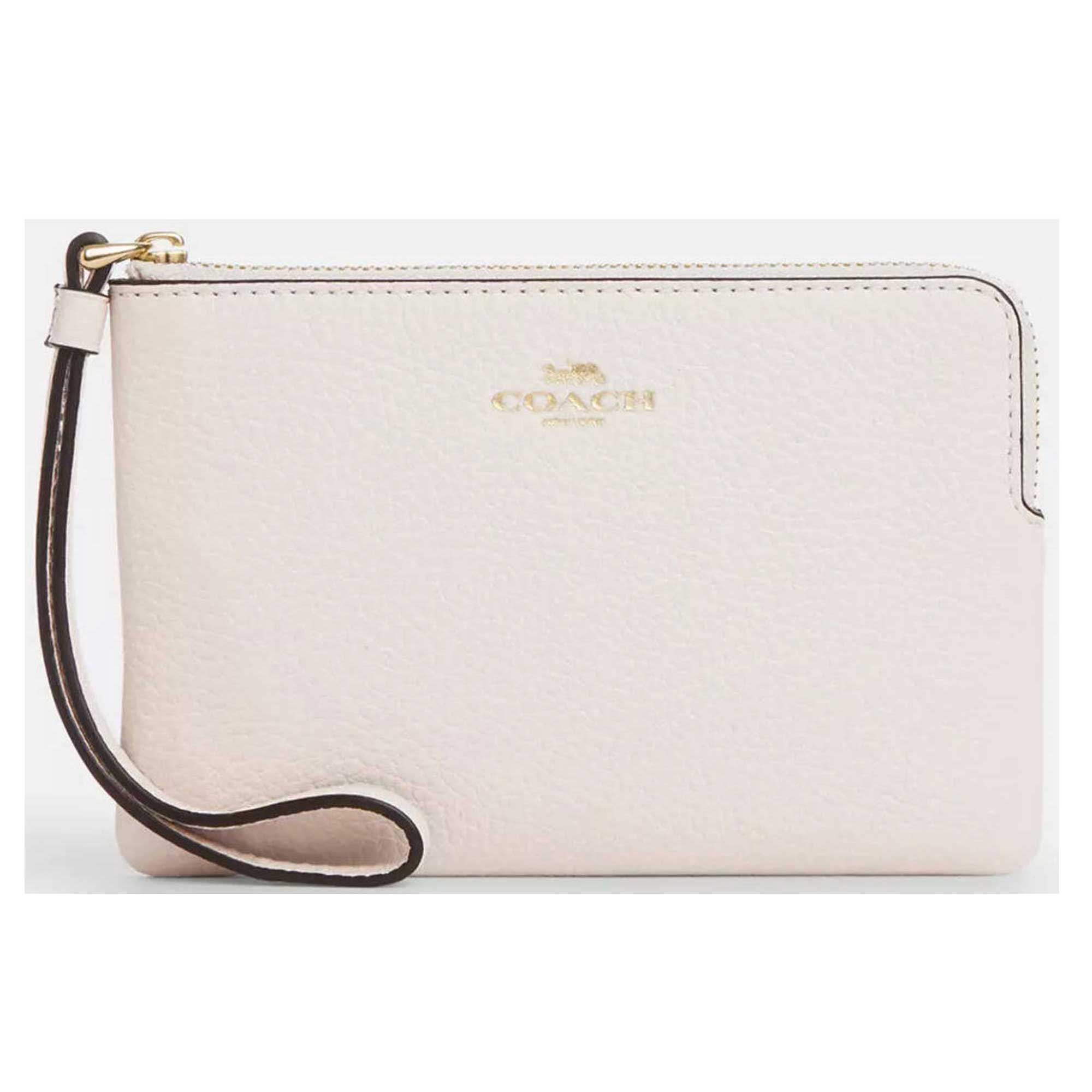 Coach Women's Wristlet - Pebble Leather Corner Zip, Gold/Chalk | CP483 CHK