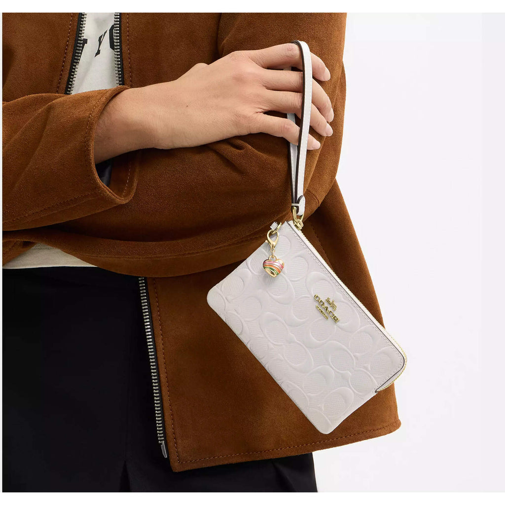 Coach Women's Wristlet - Pebble Leather Corner Zip, Gold/Chalk | CP483 CHK