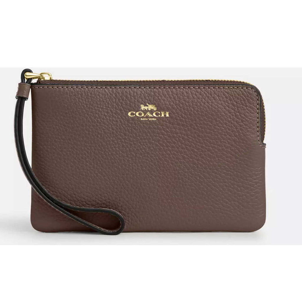 Coach Women's Wristlet - Corner Zip Pebble Leather, Gold/Dark Stone | CP483 DK STE