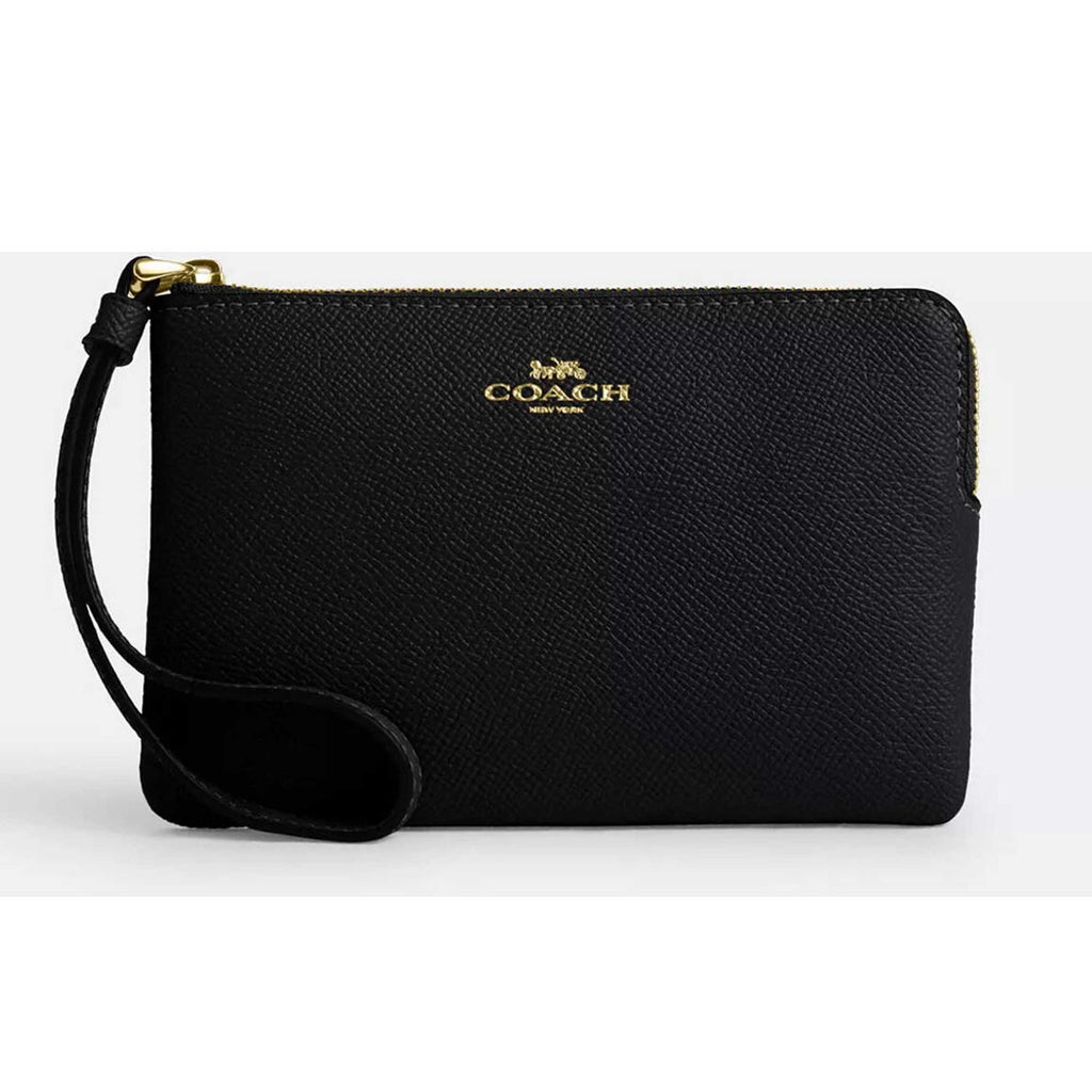 Coach Women's Wristlet - Crossgrain Leather Corner Zip, Gold/Black | CV396 BLK