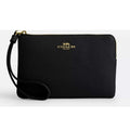 Coach Women's Wristlet - Crossgrain Leather Corner Zip, Gold/Black | CV396 BLK