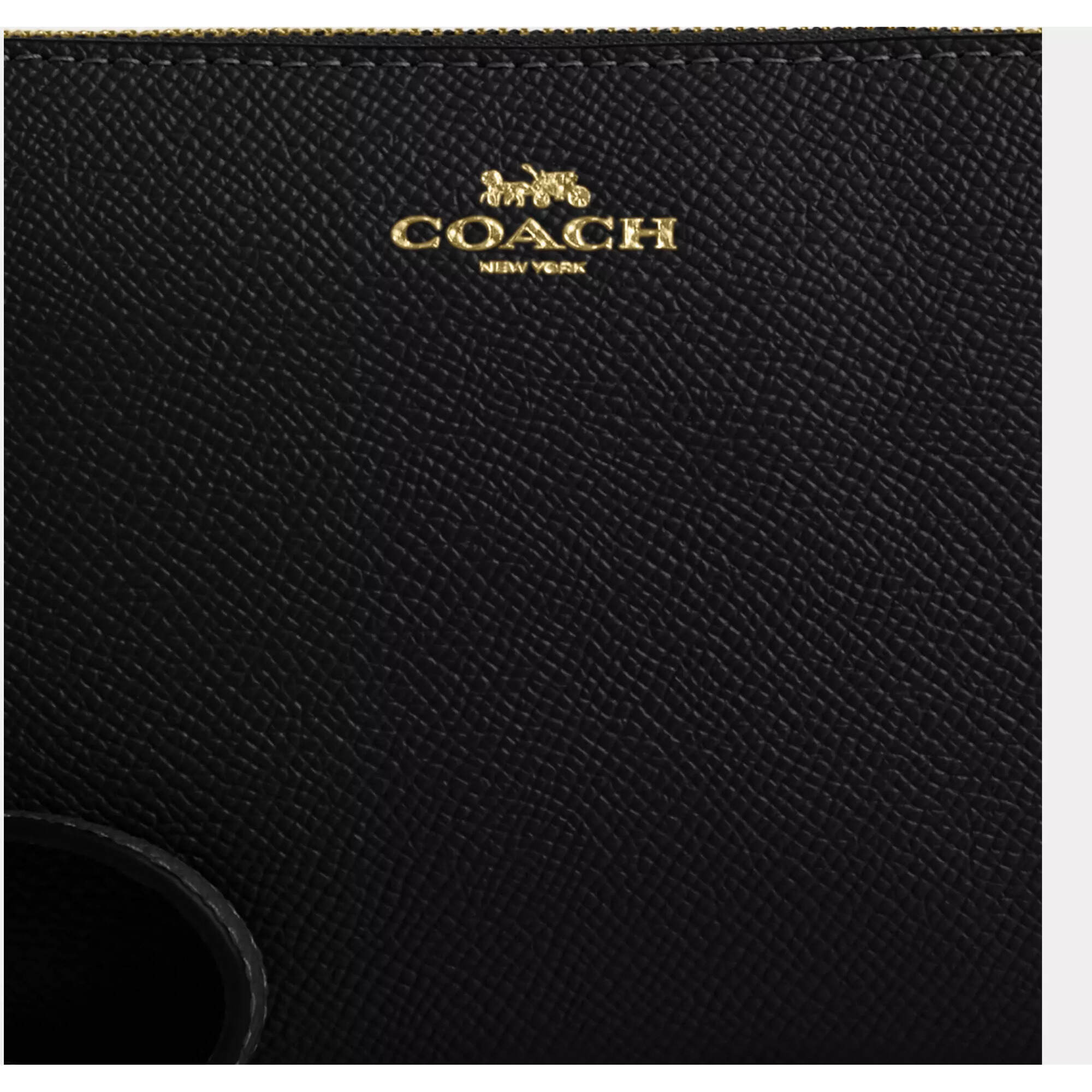 Coach Women's Wristlet - Crossgrain Leather Corner Zip, Gold/Black | CV396 BLK