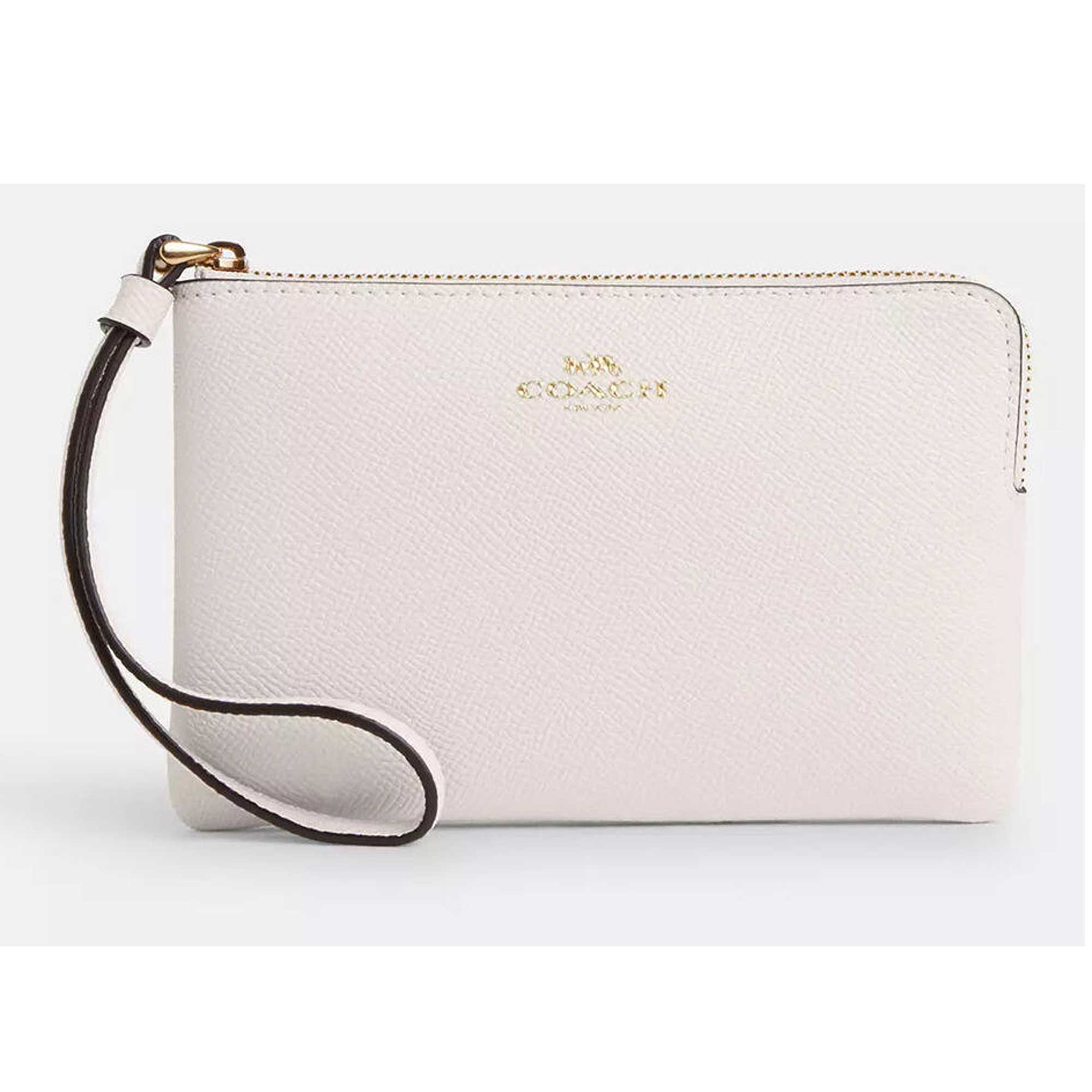 Coach Women's Wristlet - Crossgrain Leather Corner Zip, Gold/Chalk | CV396 CHK
