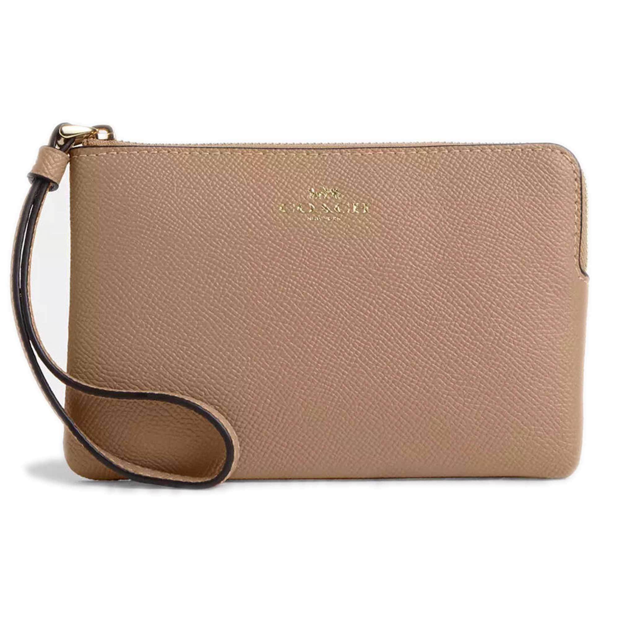 Coach Women's Wristlet - Crossgrain Leather Corner Zip, Gold/Taupe | CV396 TAE