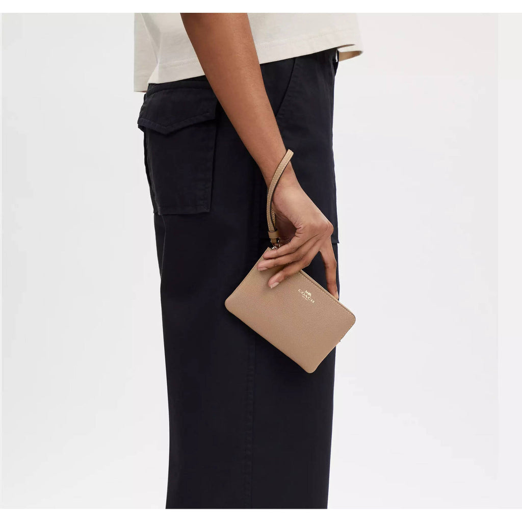 Coach Women's Wristlet - Crossgrain Leather Corner Zip, Gold/Taupe | CV396 TAE