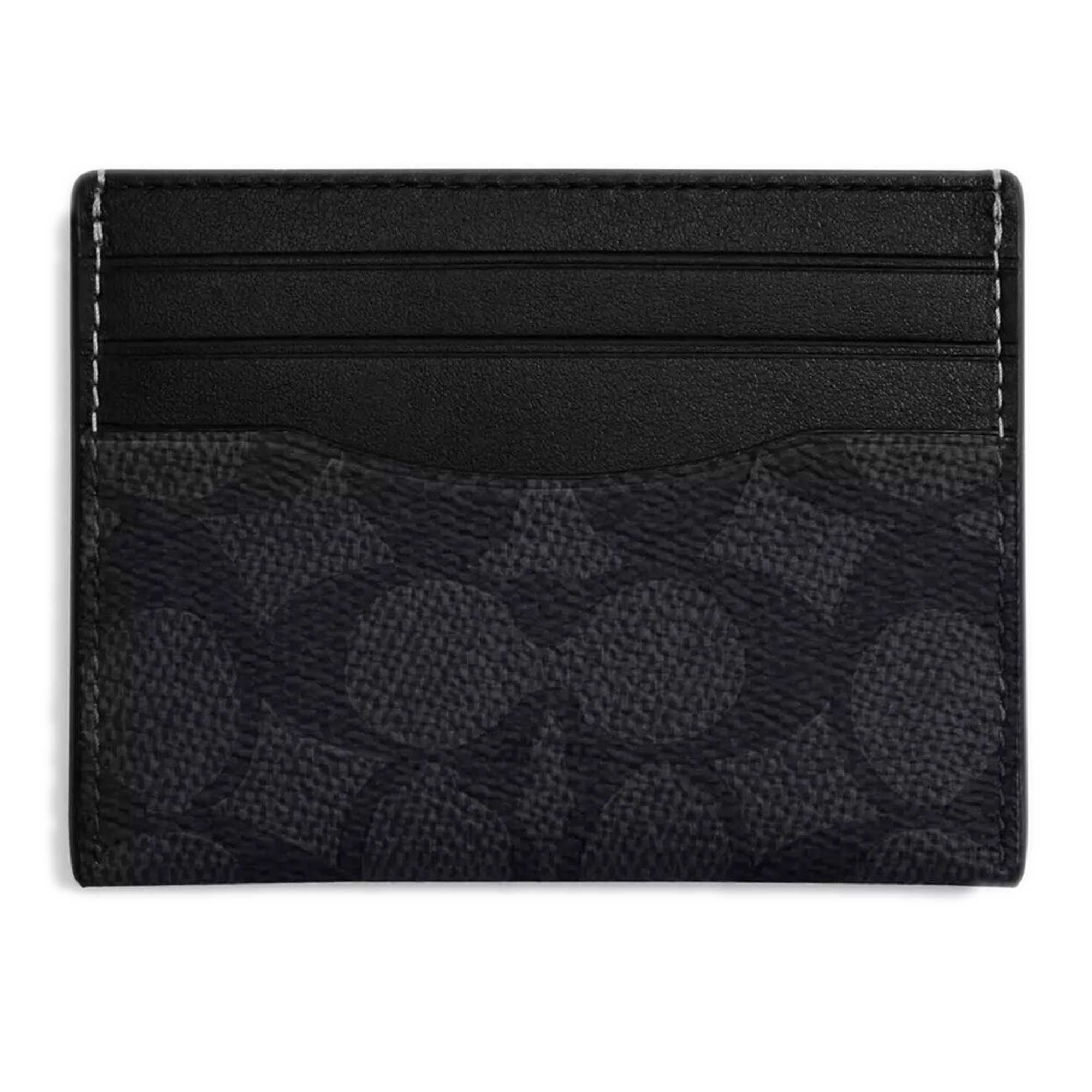 Coach Women's Card Case - Slim Id Signature Canvas, Charcoal/Black | CW366 BLK
