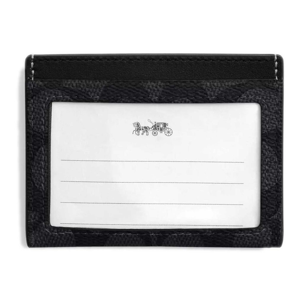 Coach Women's Card Case - Slim Id Signature Canvas, Charcoal/Black | CW366 BLK