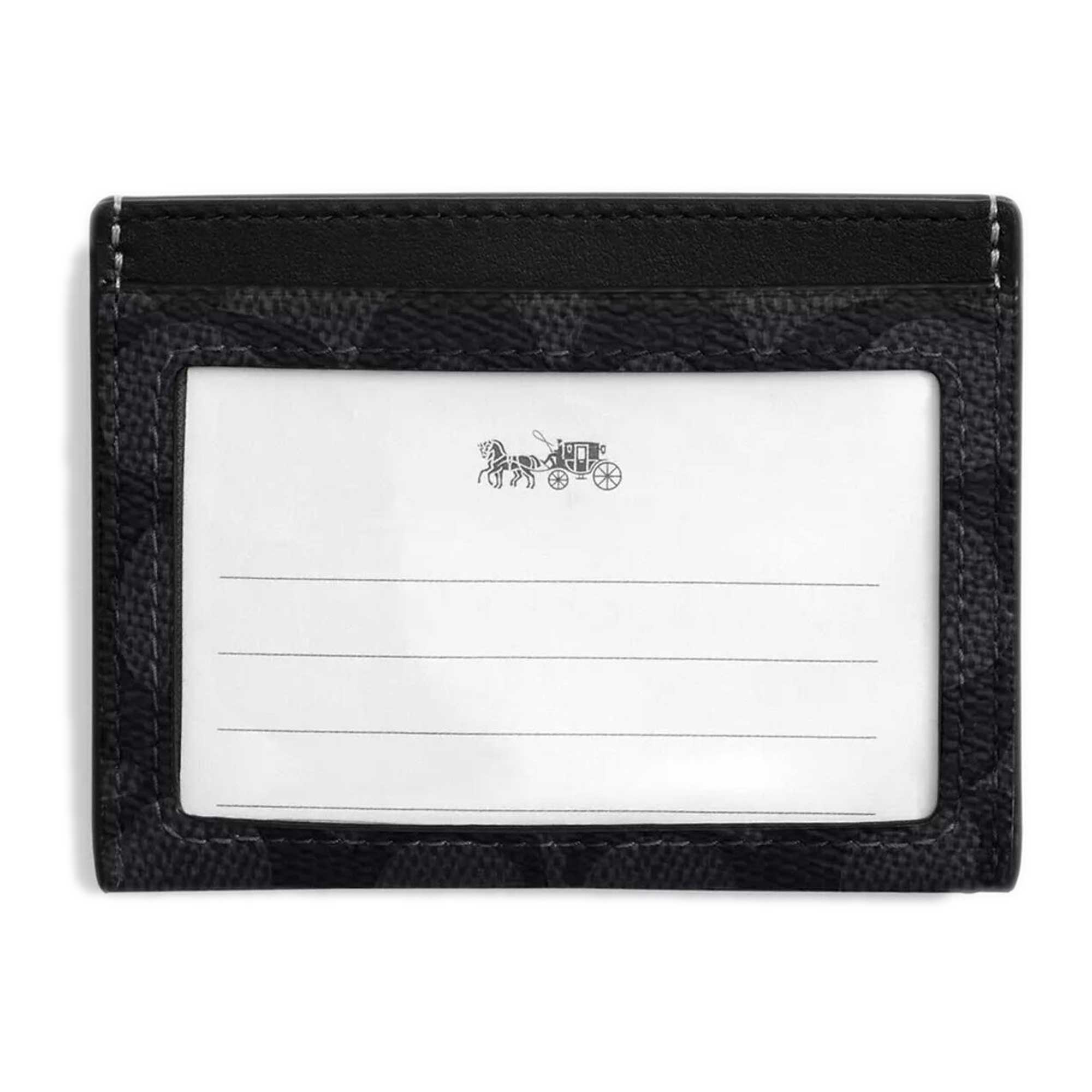 Coach Women's Card Case - Slim Id Signature Canvas, Charcoal/Black | CW366 BLK