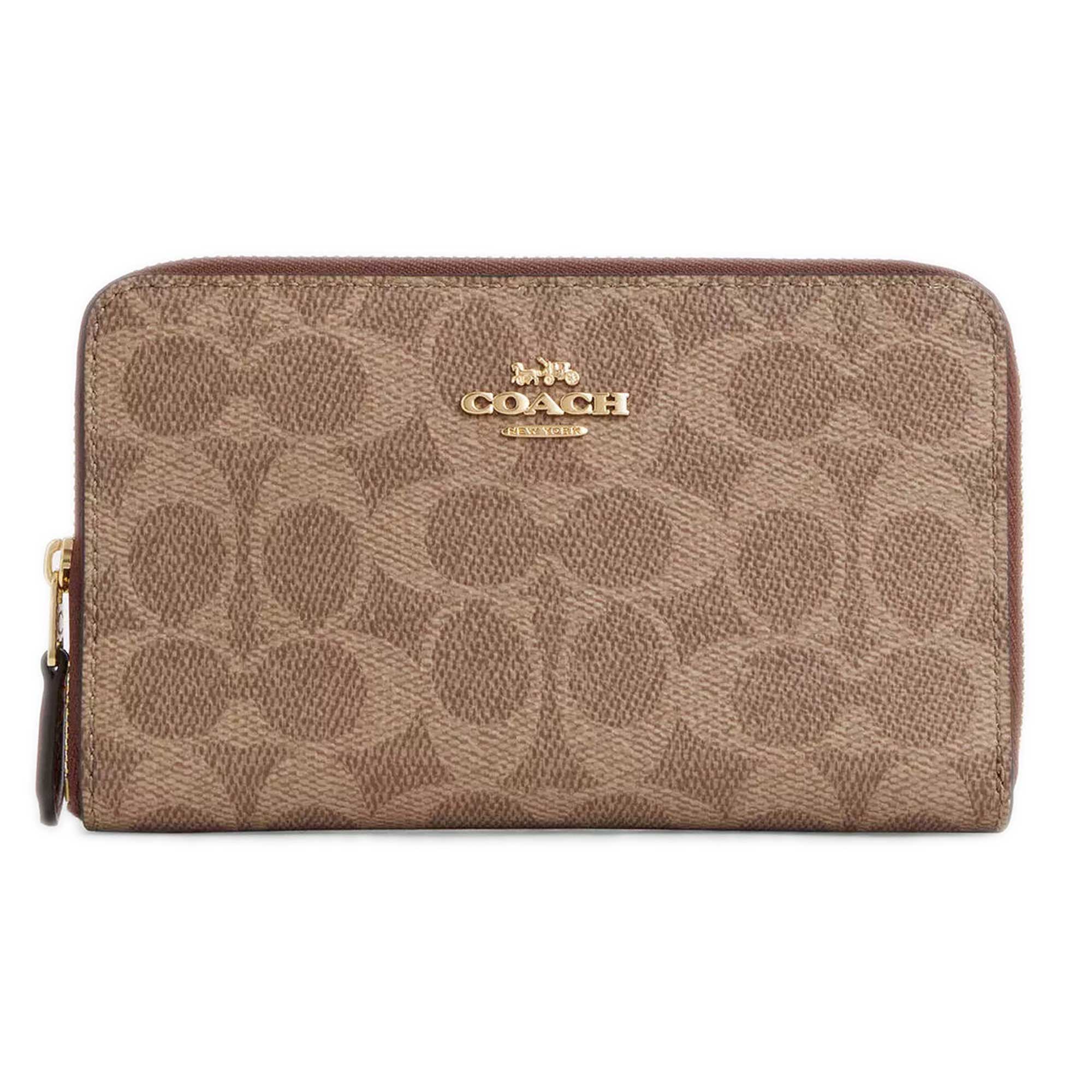 Coach Women's Zip Wallet - Signature Canvas Medium Id Gold/Tan/Brown | CW781 BRN
