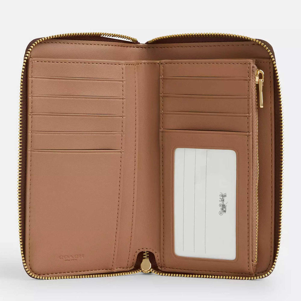 Coach Women's Zip Wallet - Signature Canvas Medium Id Gold/Tan/Brown | CW781 BRN