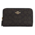Coach Women's Zip Wallet - Signature Canvas Medium Id Gold/Walnut/Black | CW781 BLK