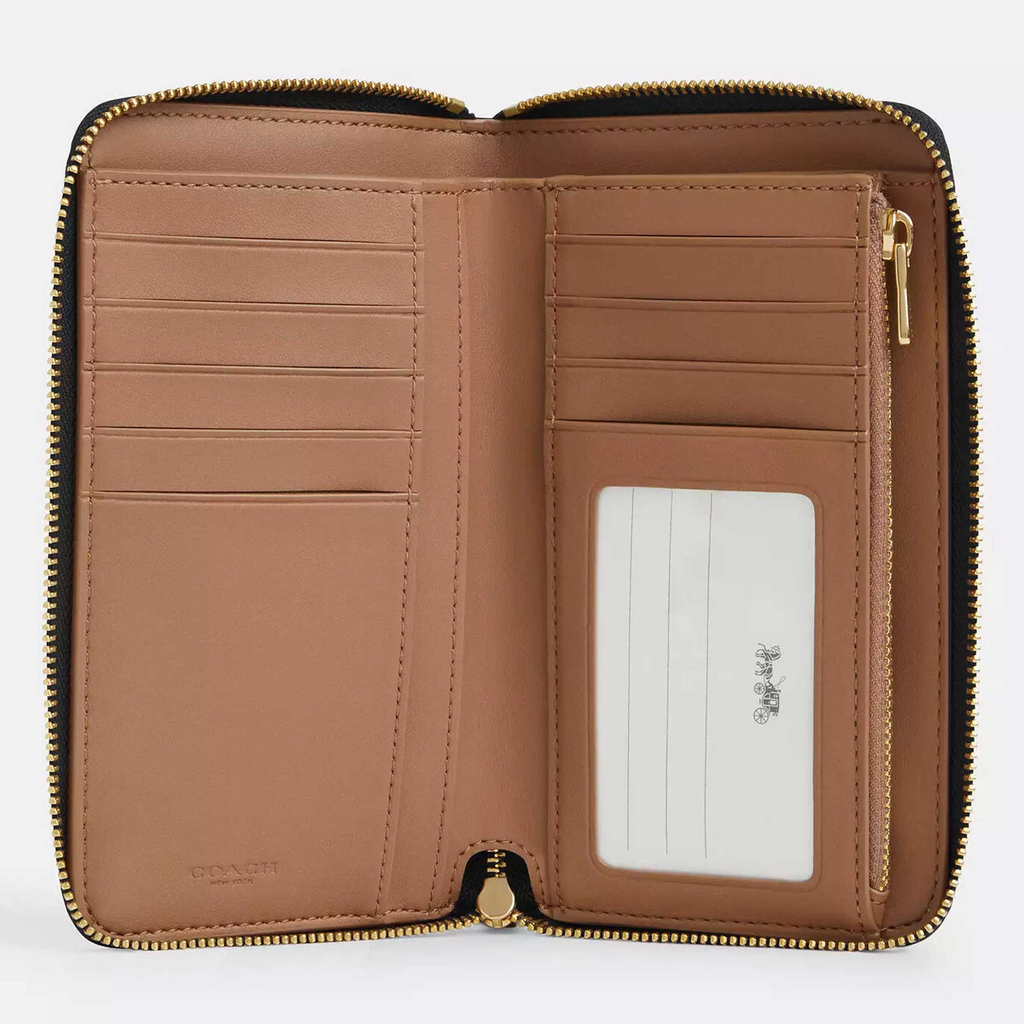 Coach Women's Zip Wallet - Signature Canvas Medium Id Gold/Walnut/Black | CW781 BLK