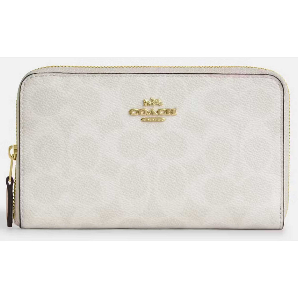 Coach Women's Zip Wallet - Canvas Medium Id, Gold/White/Chalk | CW781 WH CHK