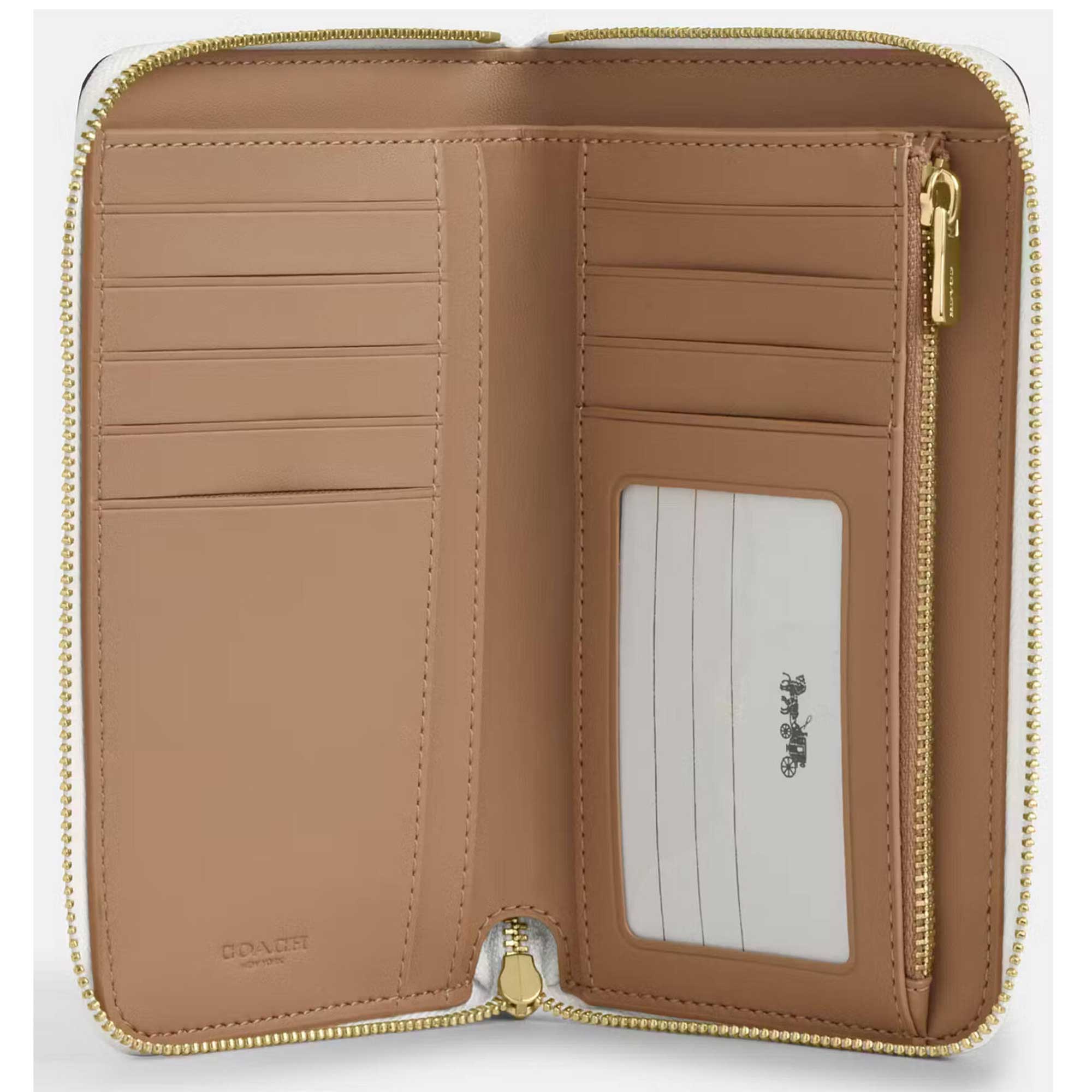 Coach Women's Zip Wallet - Canvas Medium Id, Gold/White/Chalk | CW781 WH CHK