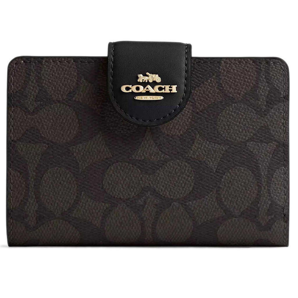 Coach Women's Zip Wallet - Medium Corner Canvas, Gold/Walnut/Black | CW786 BLK
