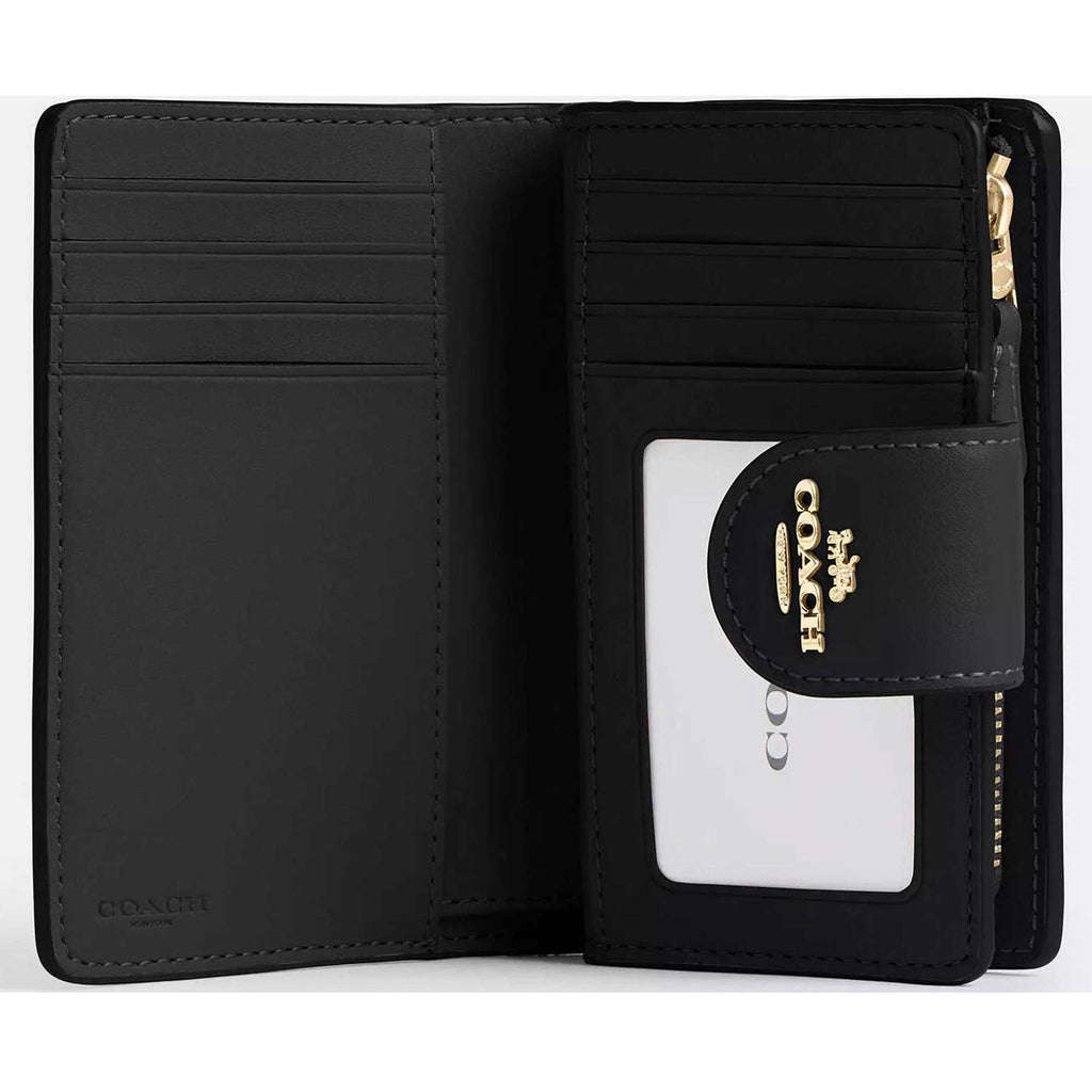 Coach Women's Zip Wallet - Medium Corner Canvas, Gold/Walnut/Black | CW786 BLK