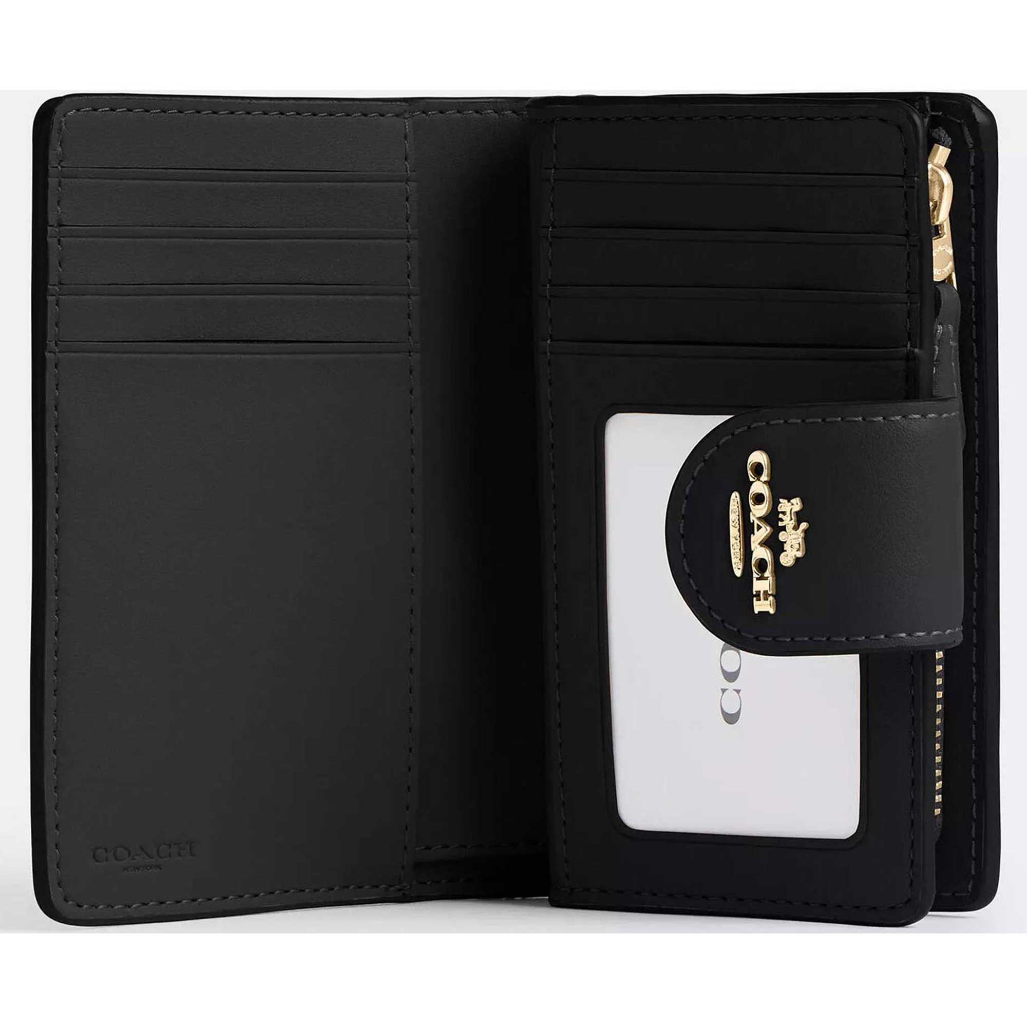 Coach Women's Zip Wallet - Medium Corner Canvas, Gold/Walnut/Black | CW786 BLK