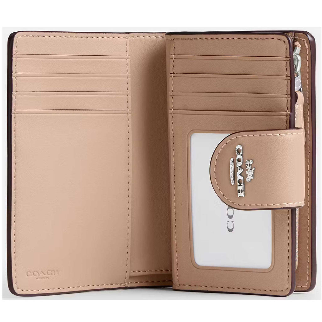 Coach Women's Zip Wallet - Medium Corner Canvas, Silver/Sand/Taupe | CW786 TAE
