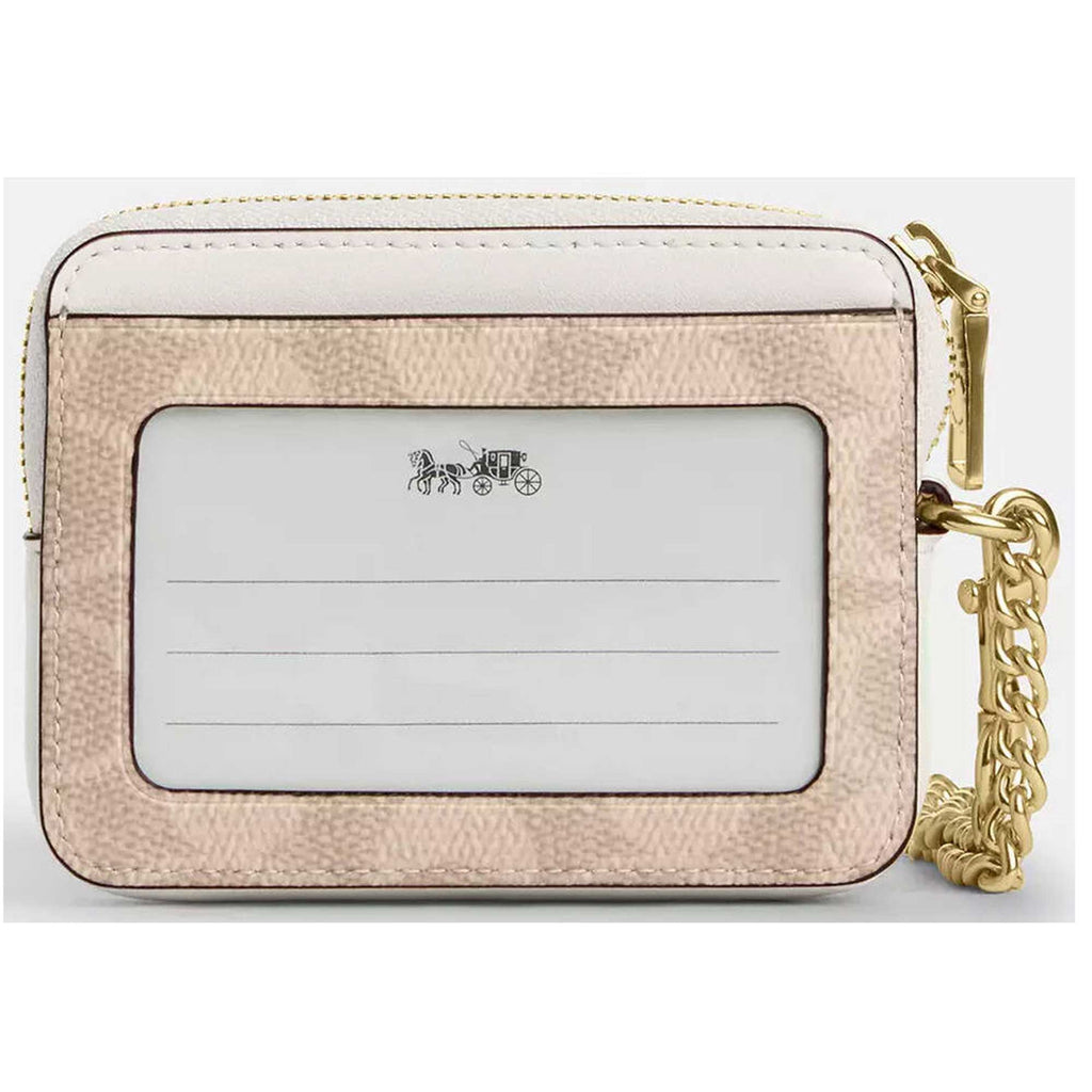 Coach Women's Card Case - Signature Canvas Zip, Gold/Sand/Chalk | CW883 SD CHK