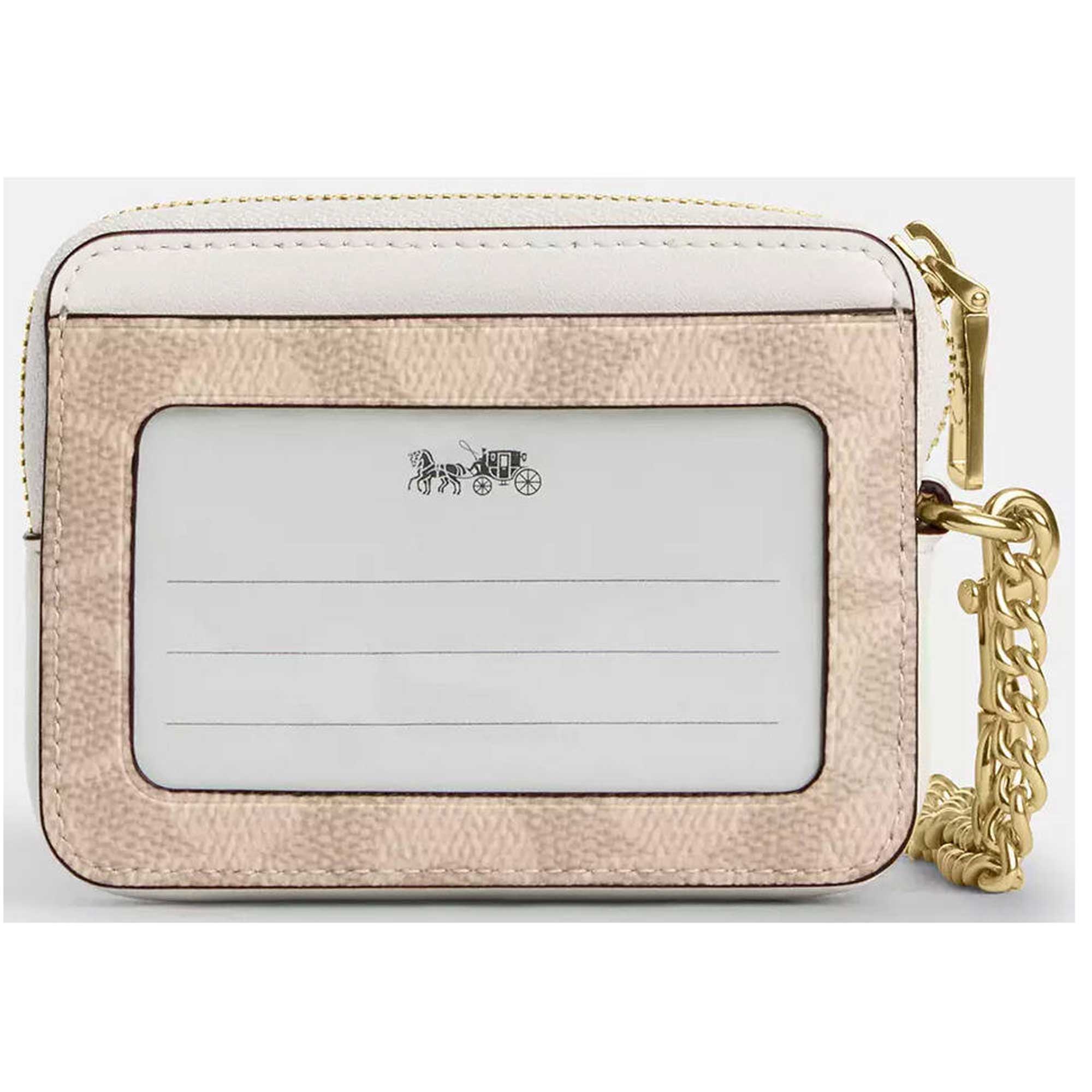 Coach Women's Card Case - Signature Canvas Zip, Gold/Sand/Chalk | CW883 SD CHK