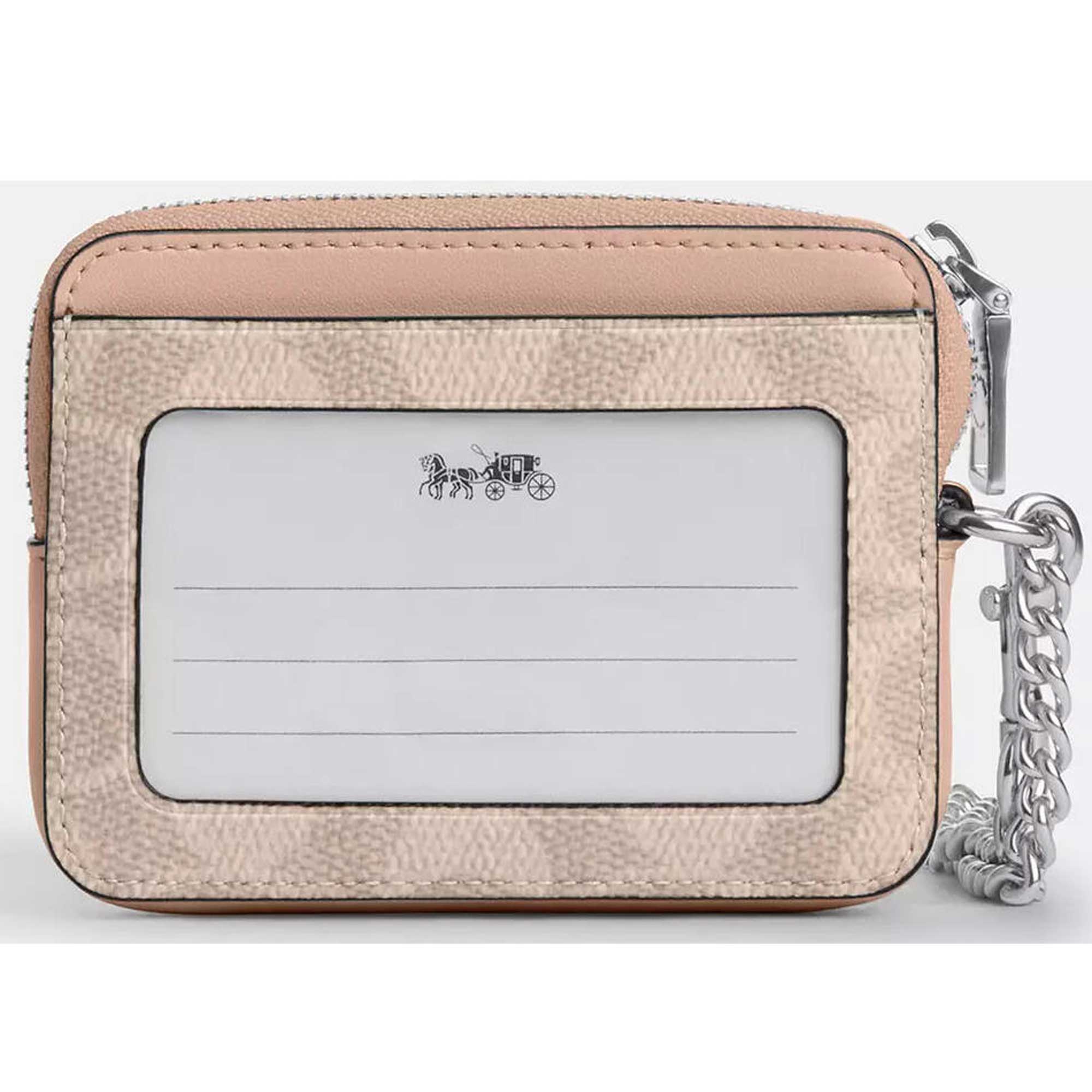 Coach Women's Card Case - Signature Canvas Zip, Silver/Sand/Taupe | CW883 TAE
