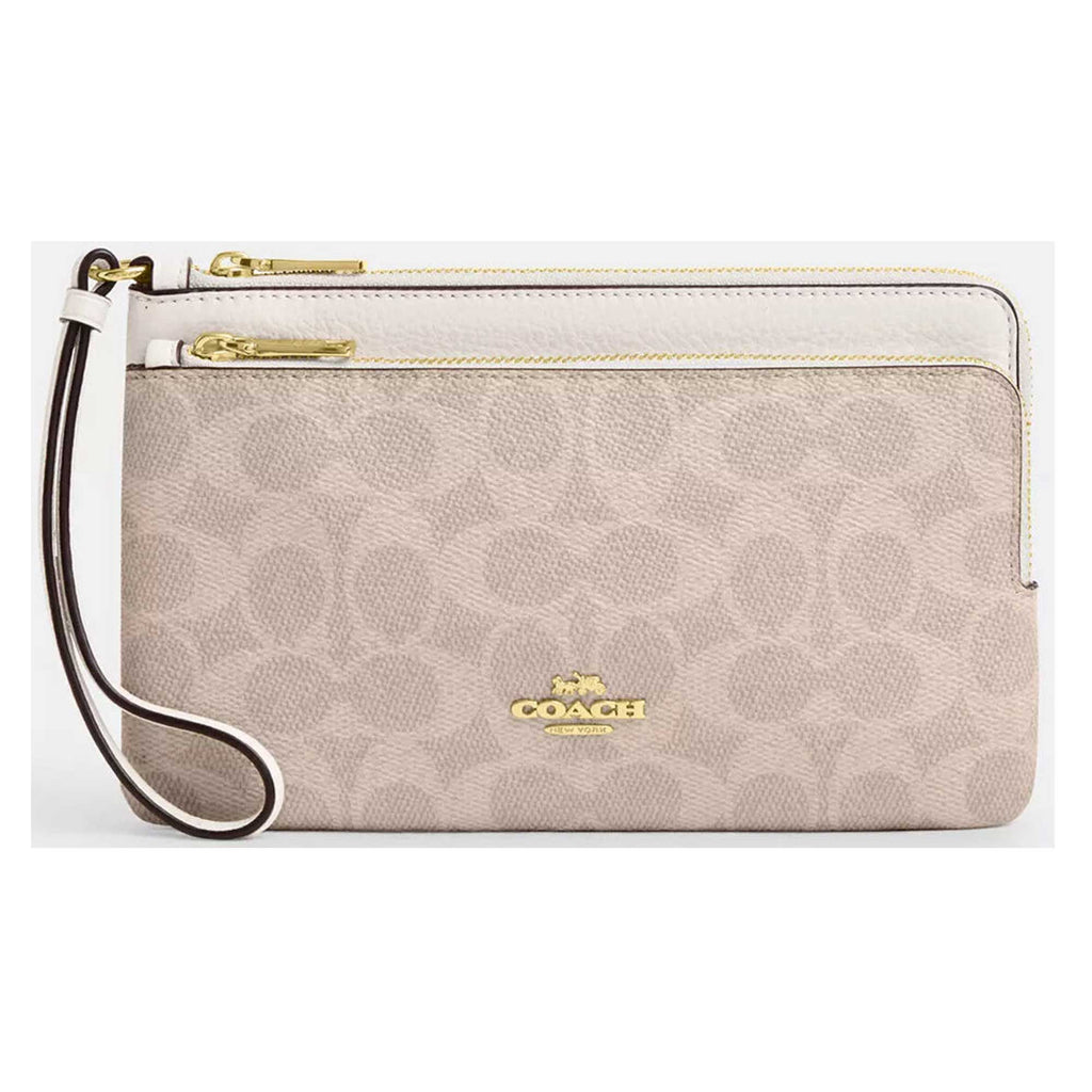 Coach Women's Wallet - Double Zip Signature Canvas, Gold/Sand/Chalk | CX161 SD CHK
