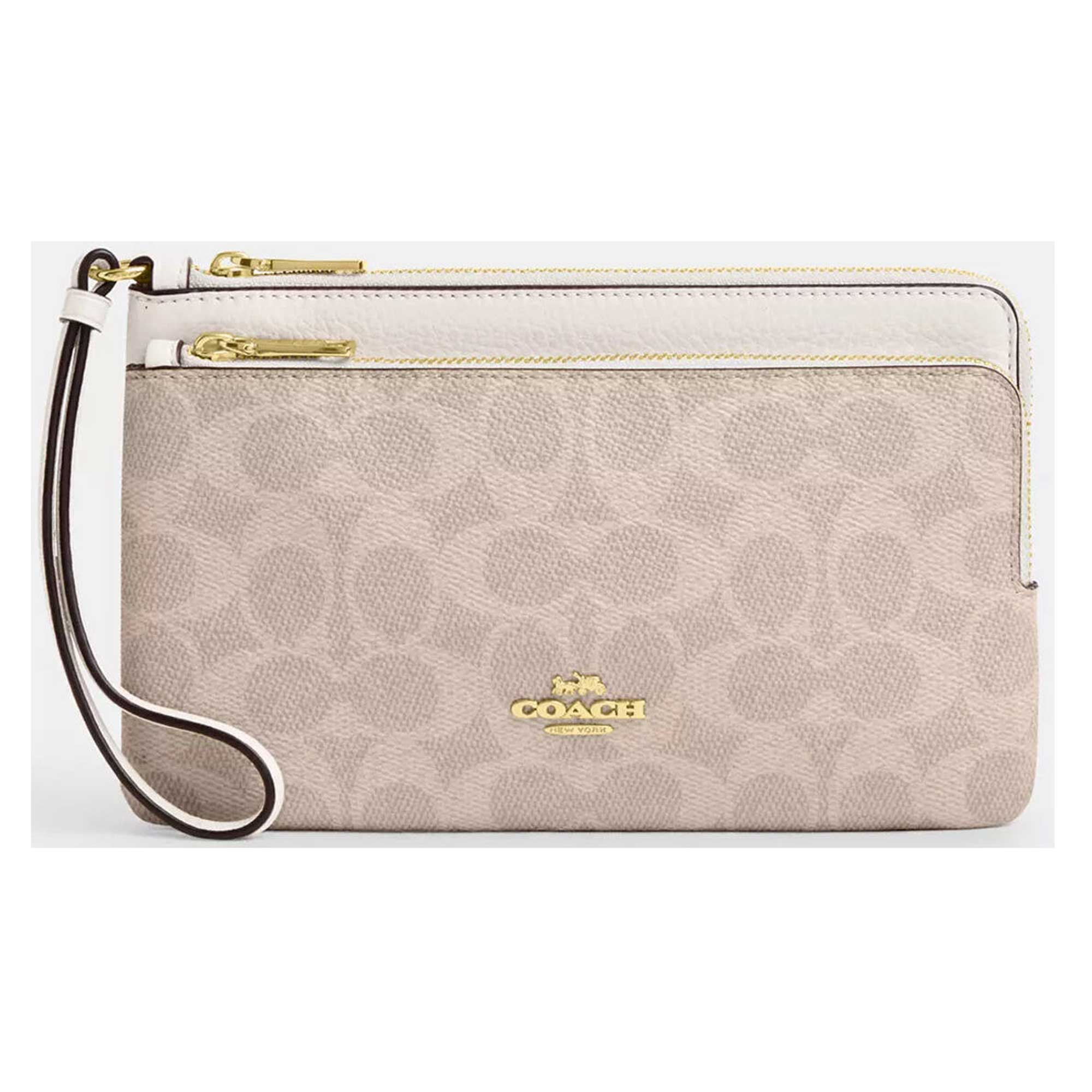 Coach Women's Wallet - Double Zip Signature Canvas, Gold/Sand/Chalk | CX161 SD CHK