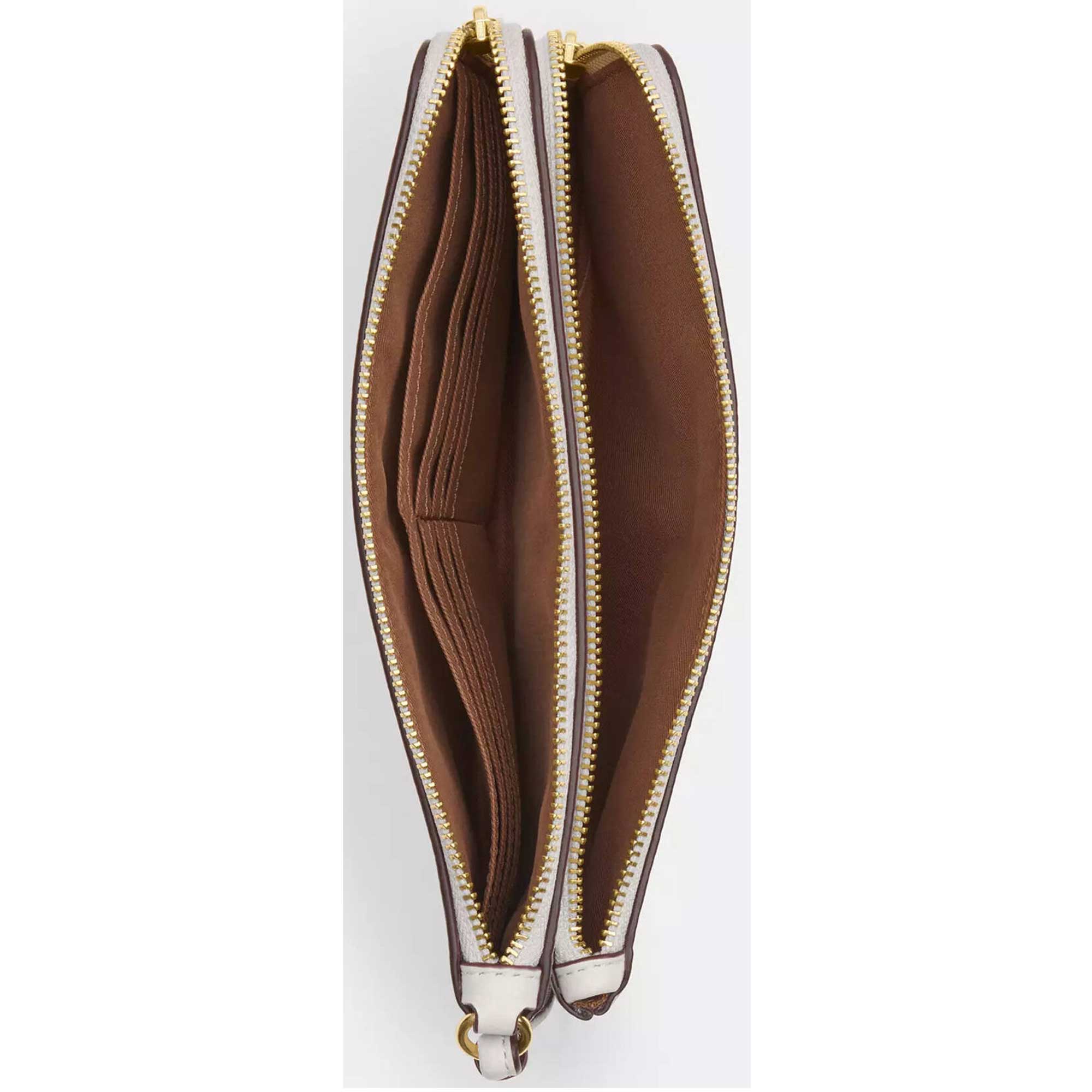 Coach Women's Wallet - Double Zip Signature Canvas, Gold/Sand/Chalk | CX161 SD CHK
