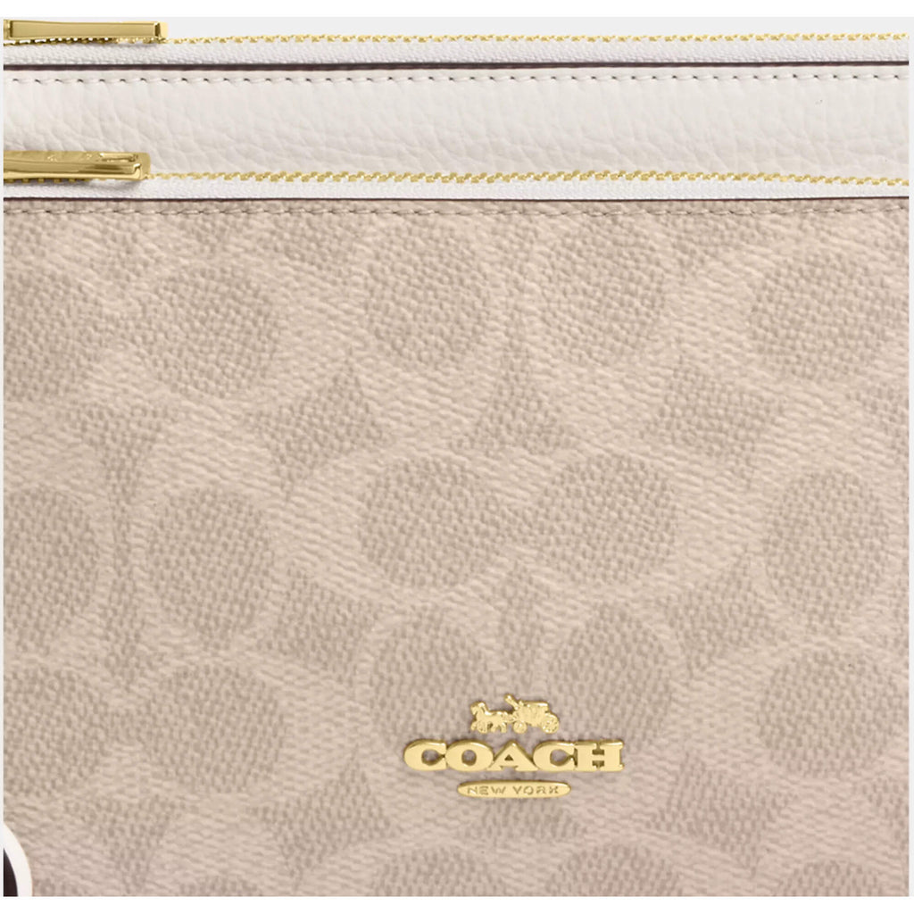 Coach Women's Wallet - Double Zip Signature Canvas, Gold/Sand/Chalk | CX161 SD CHK