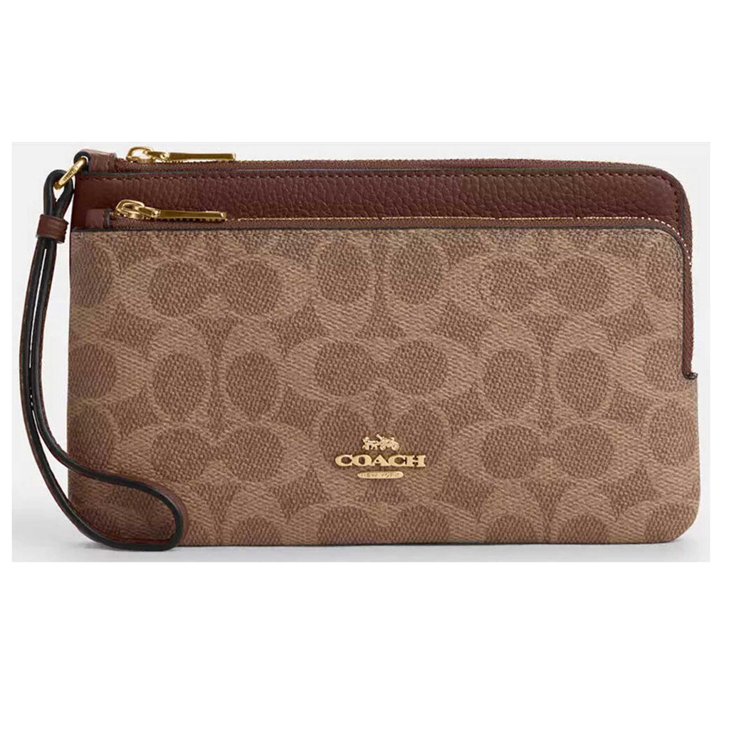 Coach Women's Wallet - Double Zip Signature Canvas, Gold/Tan/Brown | CX161 BRN