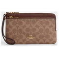 Coach Women's Wallet - Double Zip Signature Canvas, Gold/Tan/Brown | CX161 BRN