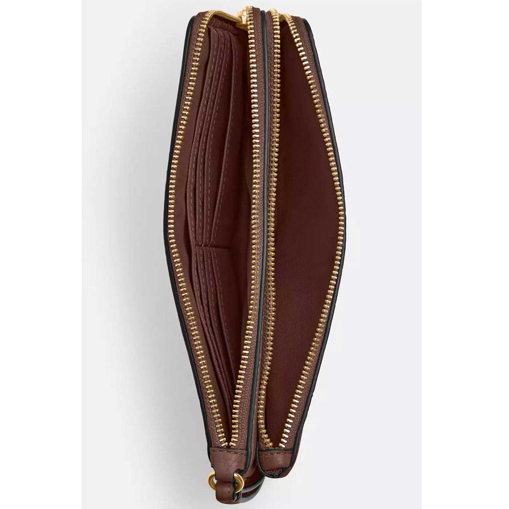 Coach Women's Wallet - Double Zip Signature Canvas, Gold/Tan/Brown | CX161 BRN