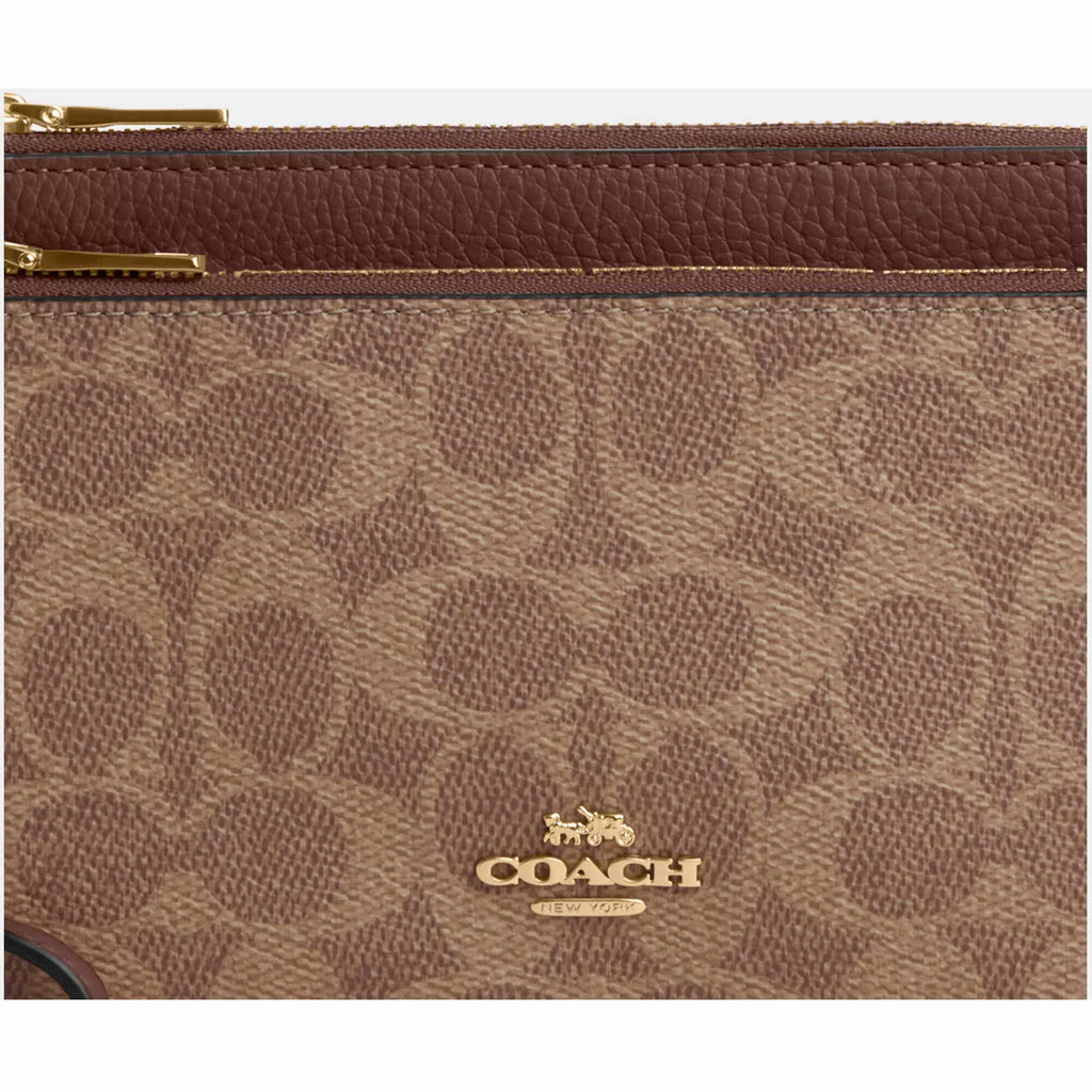 Coach Women's Wallet - Double Zip Signature Canvas, Gold/Tan/Brown | CX161 BRN