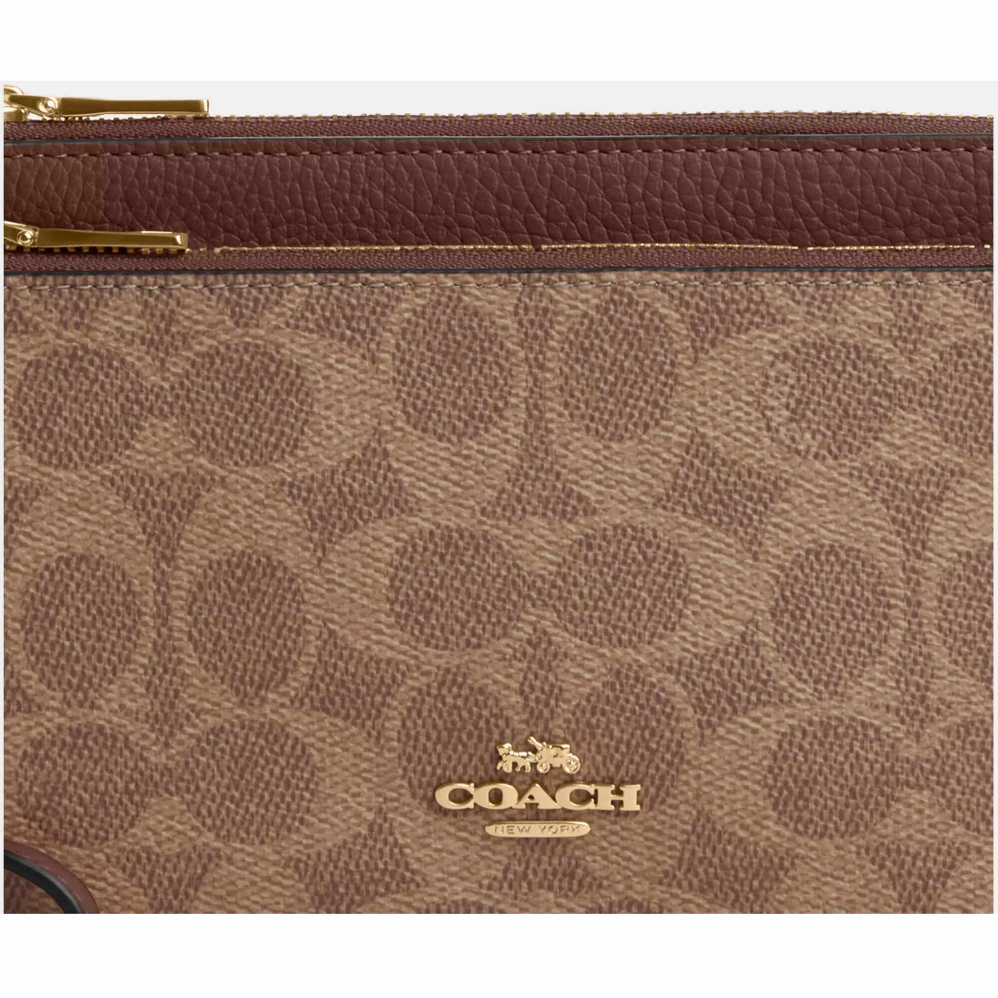 Coach Women's Wallet - Double Zip Signature Canvas, Gold/Tan/Brown | CX161 BRN
