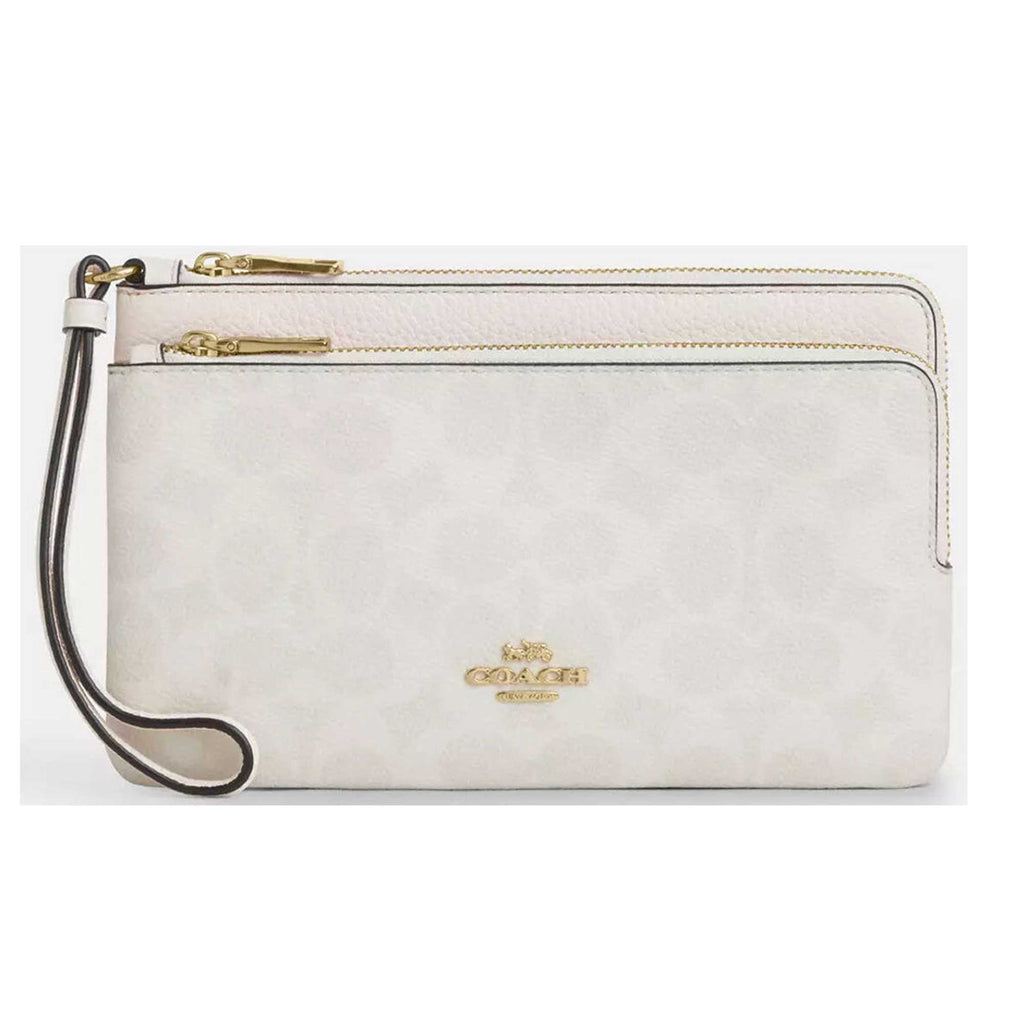 Coach Women's Wallet - Double Zip Signature Canvas, Gold/White/Chalk | CX161 WT CHK