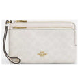 Coach Women's Wallet - Double Zip Signature Canvas, Gold/White/Chalk | CX161 WT CHK