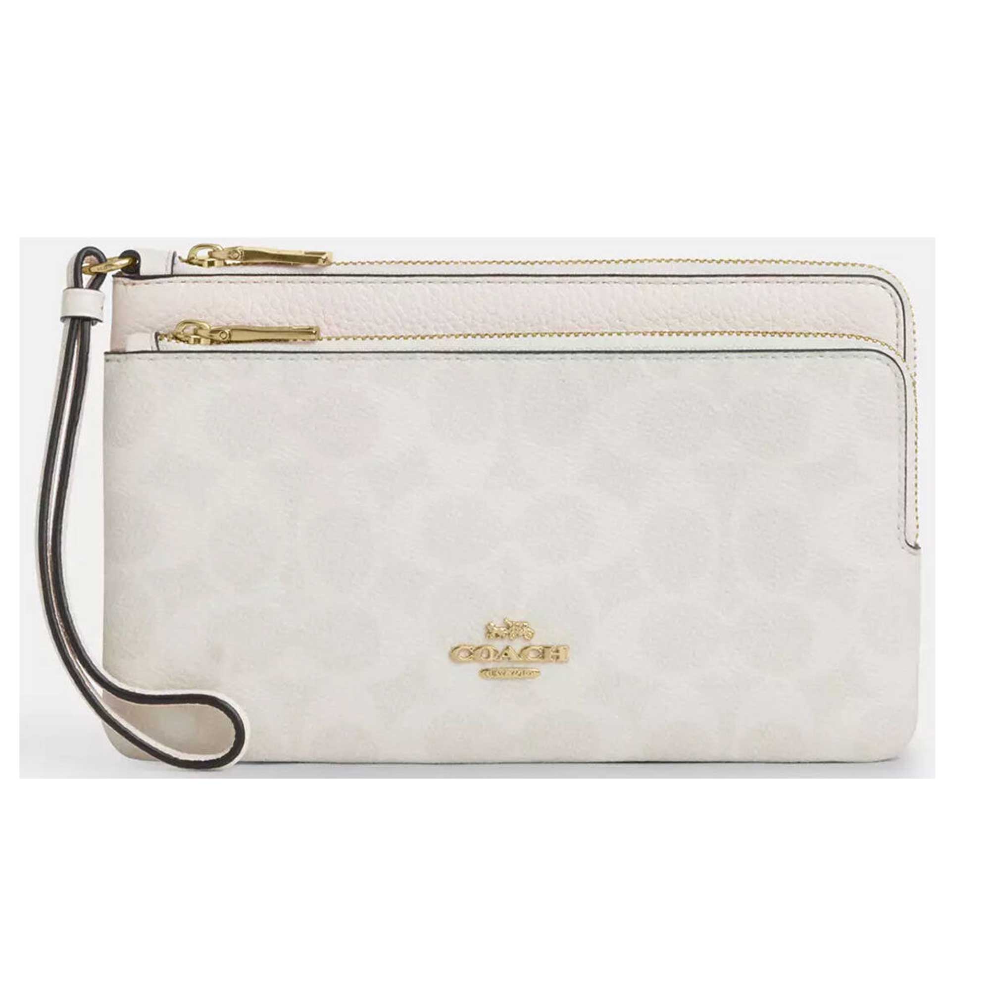 Coach Women's Wallet - Double Zip Signature Canvas, Gold/White/Chalk | CX161 WT CHK