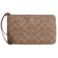 Coach Women's Wristlet - Large Corner Signature Canvas, Gold/Tan/Brown | CZ277 BRN