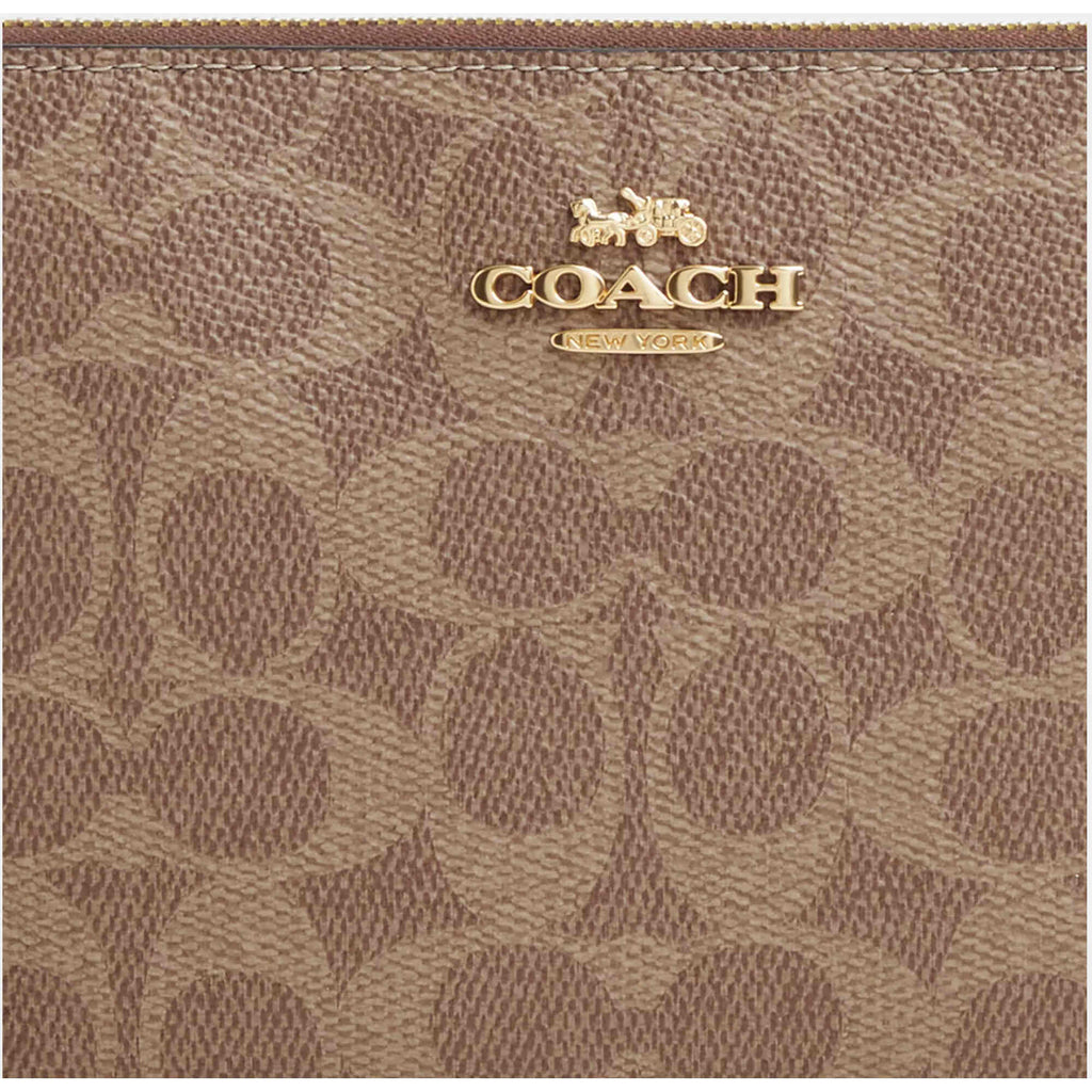 Coach Women's Wristlet - Large Corner Signature Canvas, Gold/Tan/Brown | CZ277 BRN