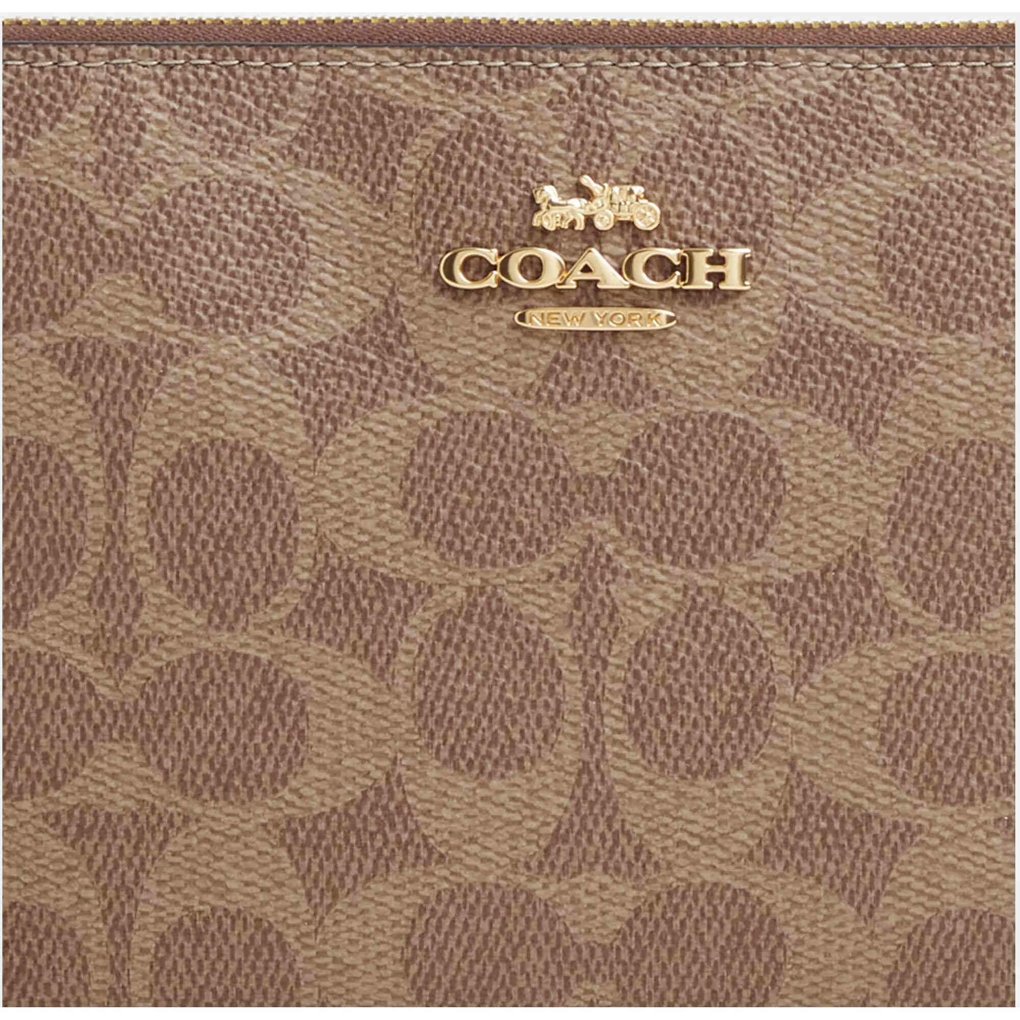 Coach Women's Wristlet - Large Corner Signature Canvas, Gold/Tan/Brown | CZ277 BRN