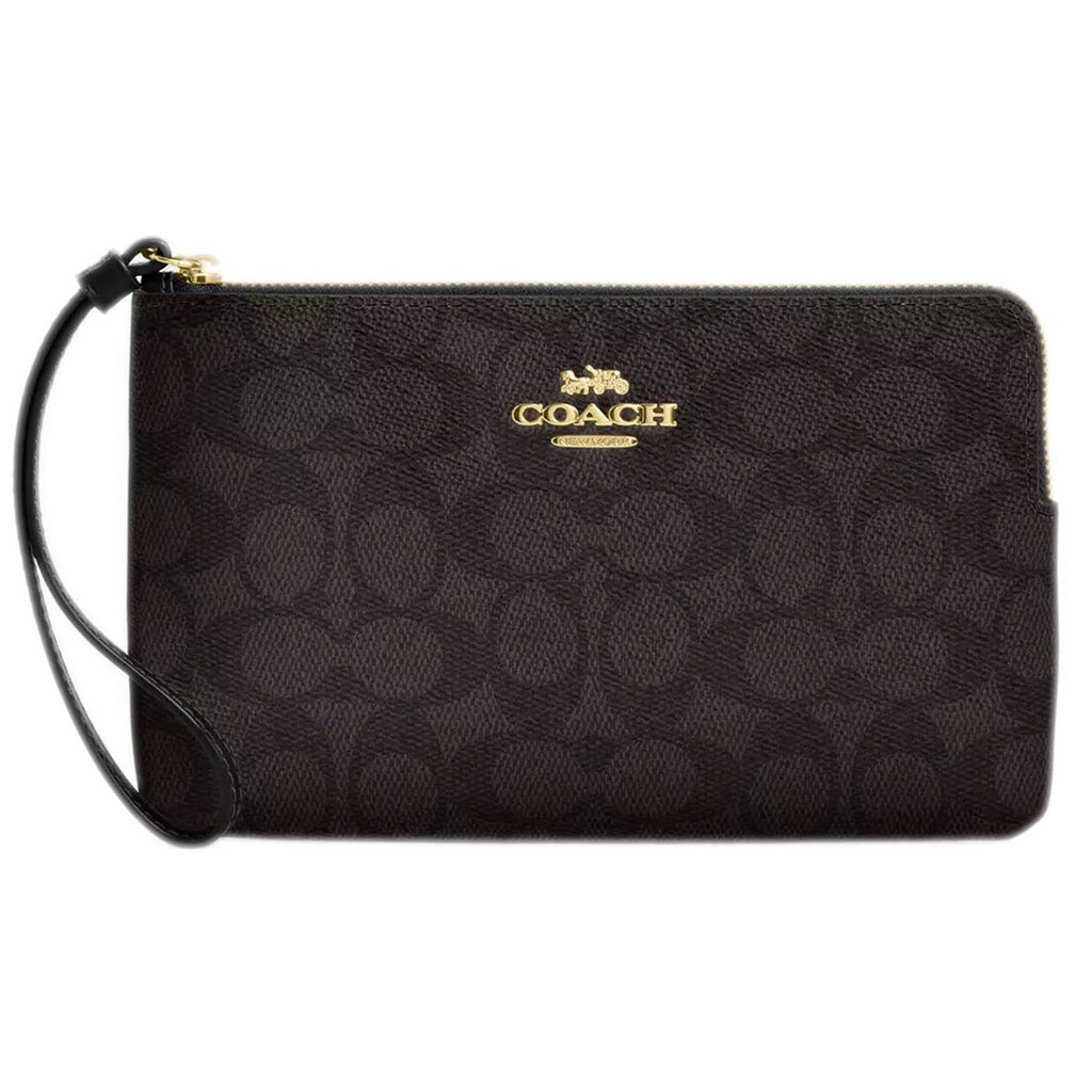 Coach Women's Wristlet - Large Corner Canvas, Gold/Walnut/Black | CZ277 BLK
