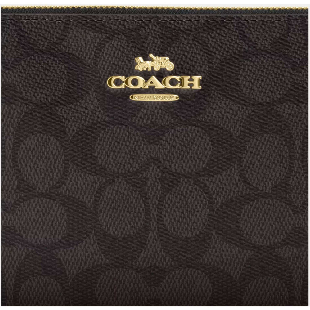 Coach Women's Wristlet - Large Corner Canvas, Gold/Walnut/Black | CZ277 BLK
