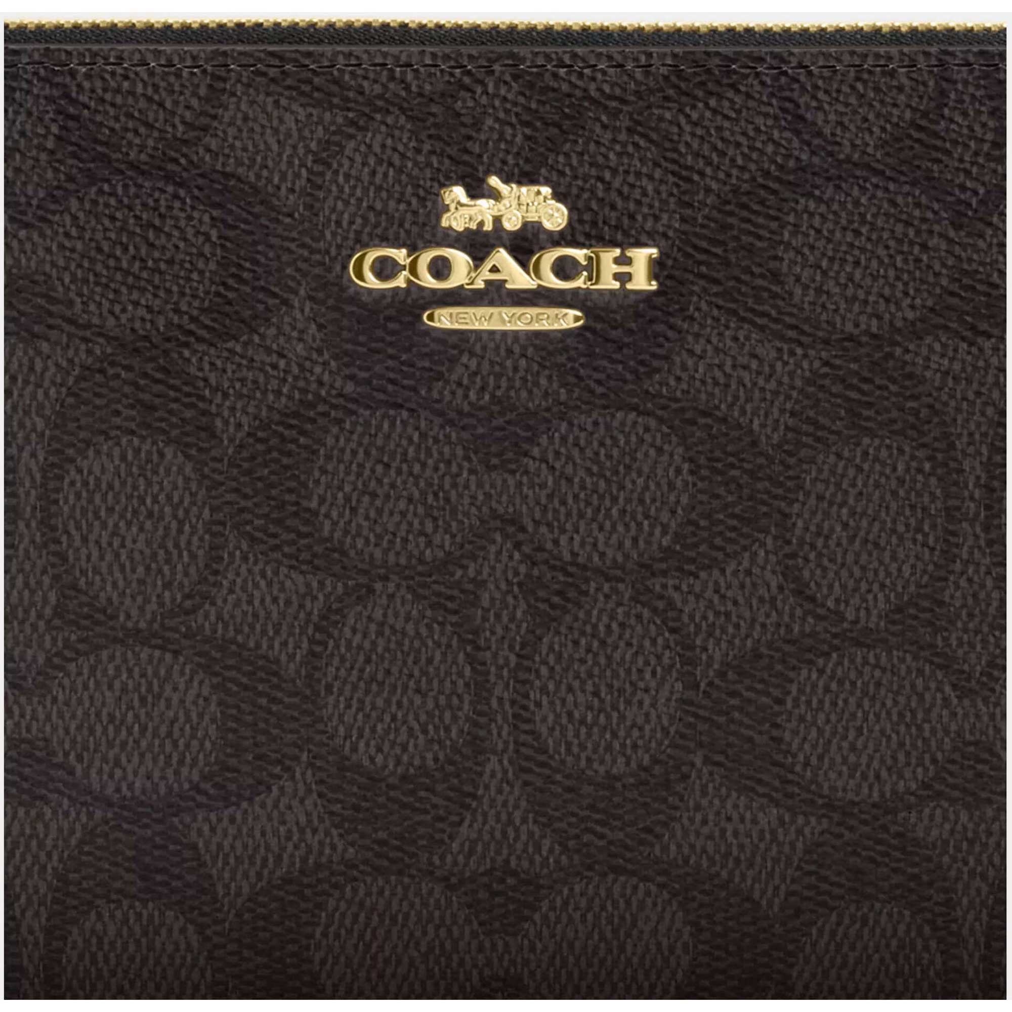 Coach Women's Wristlet - Large Corner Canvas, Gold/Walnut/Black | CZ277 BLK